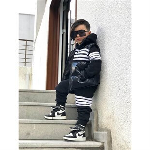 Erkek Çocuk Siyah Şişme Yelekli Eşofman Takımı-Kid Boy Cloth Sets-QuzucukKids.com