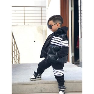 Erkek Çocuk Siyah Şişme Yelekli Eşofman Takımı-Kid Boy Cloth Sets-QuzucukKids.com