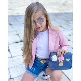 Kız Çocuk Ceketli Kot Şort Takım-Kid Girl Cloth Sets-QuzucukKids.com
