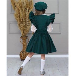 Kız Çocuk Gömlek / Salopet Elbise Yeşil 5'li Takım-Kız Çocuk Elbise-Kız Çocuk Gömlek / Salopet Elbise Yeşil 5'li Takım | QuzucukKids.com-QuzucukKids.com