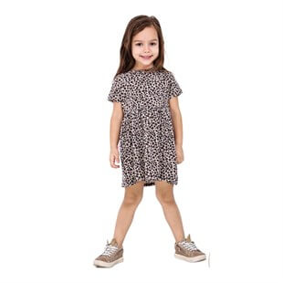 Kız Çocuk Leopar Desenli Elbise-Kız Çocuk Elbise-QuzucukKids.com
