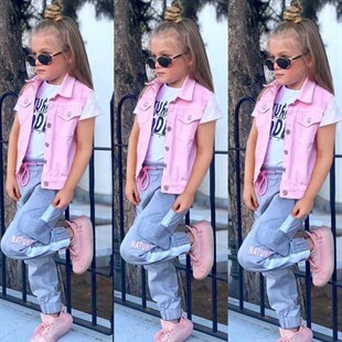 Kız Çocuk Yelekli Pembe Spor Takım-Kız Çocuk Alt Üst Takım-QuzucukKids.com