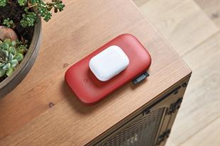 Lexon Powersound Deri Kablosuz  Şarj Cihazı ve Bluetooth Hoparlör Kırmızı