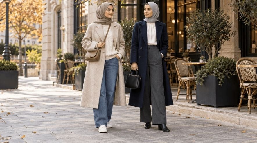 Günlük ve Klasik Tesettür Kaban Kombinleri