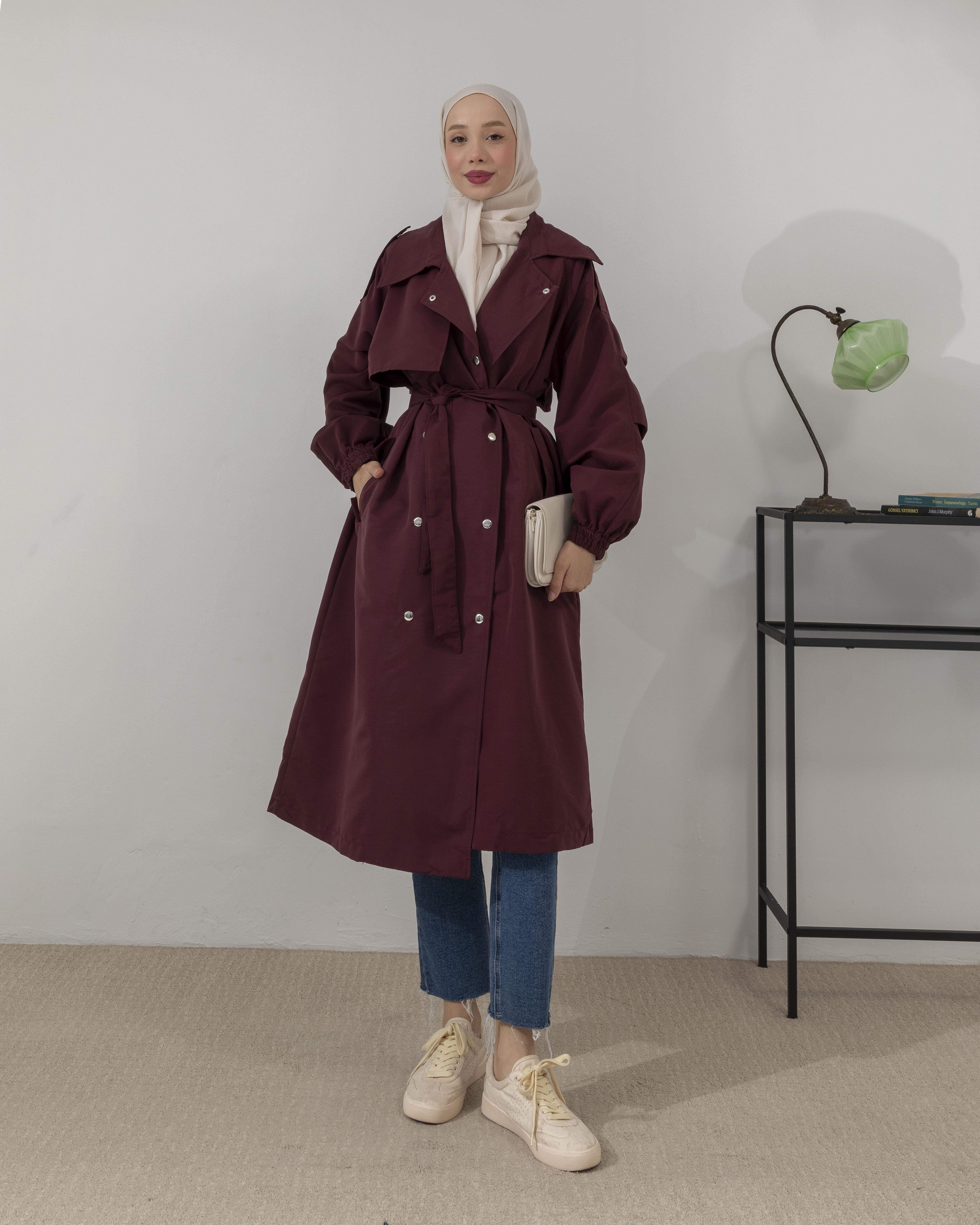 Apoletli Bordo Trençkot