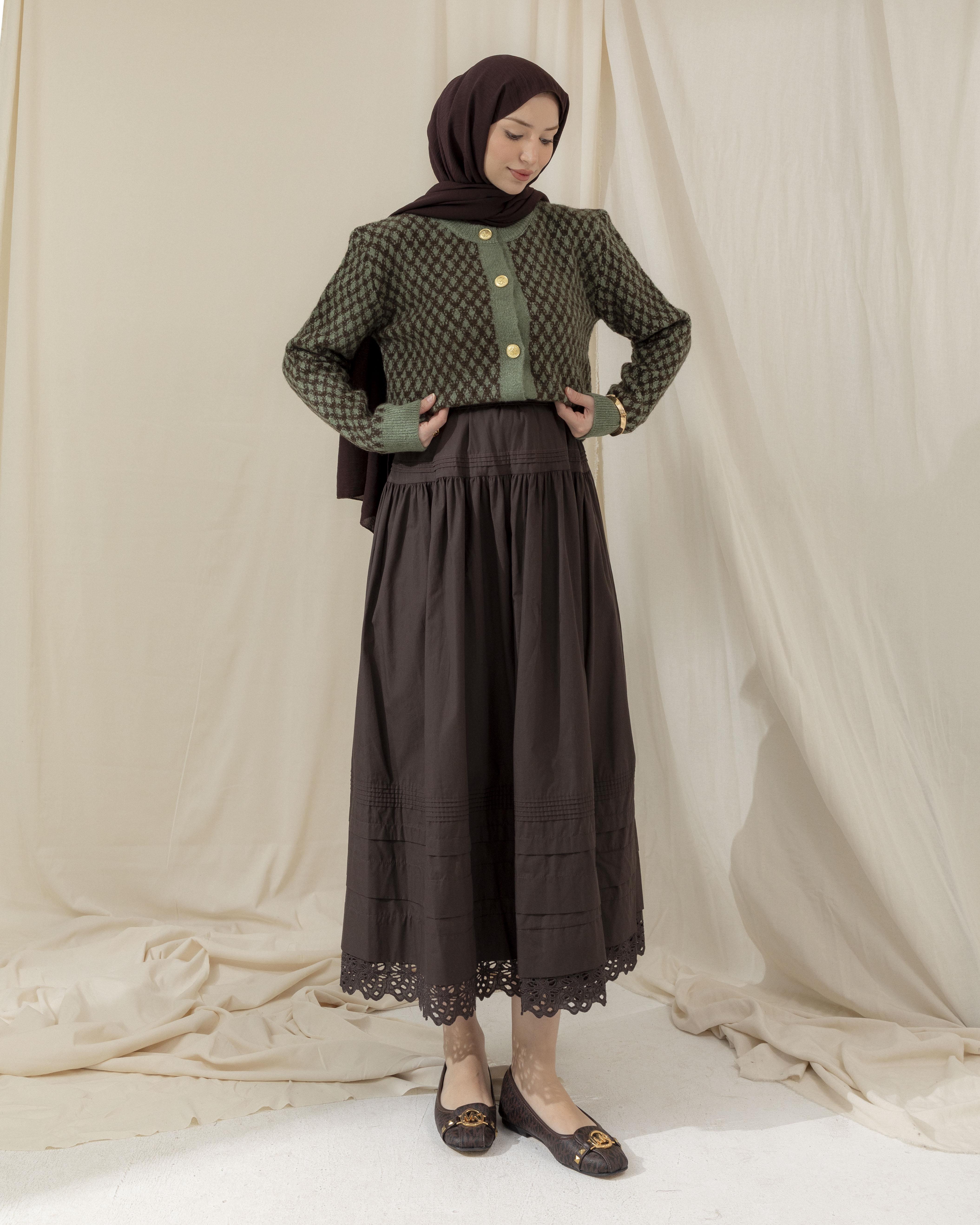 Baklava Desen Yeşil Triko Hırka