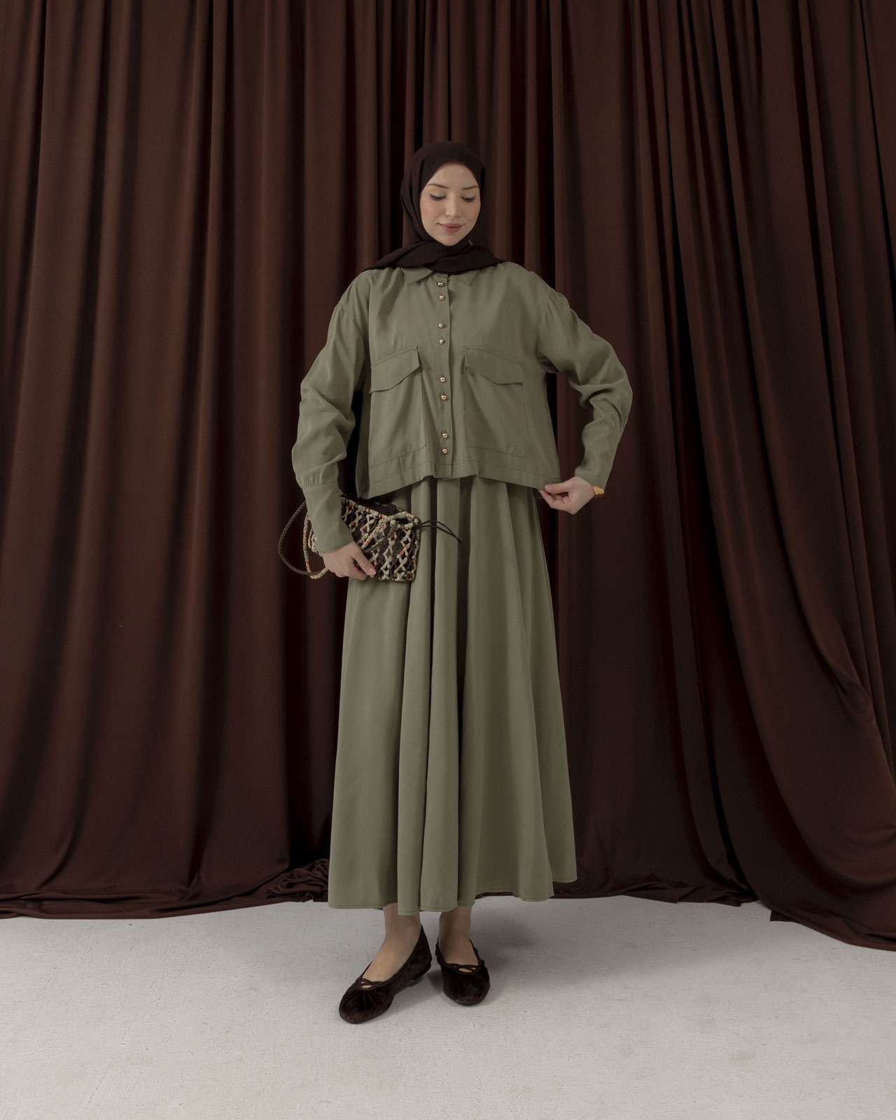 Cep Detaylı Etekli Haki Takım