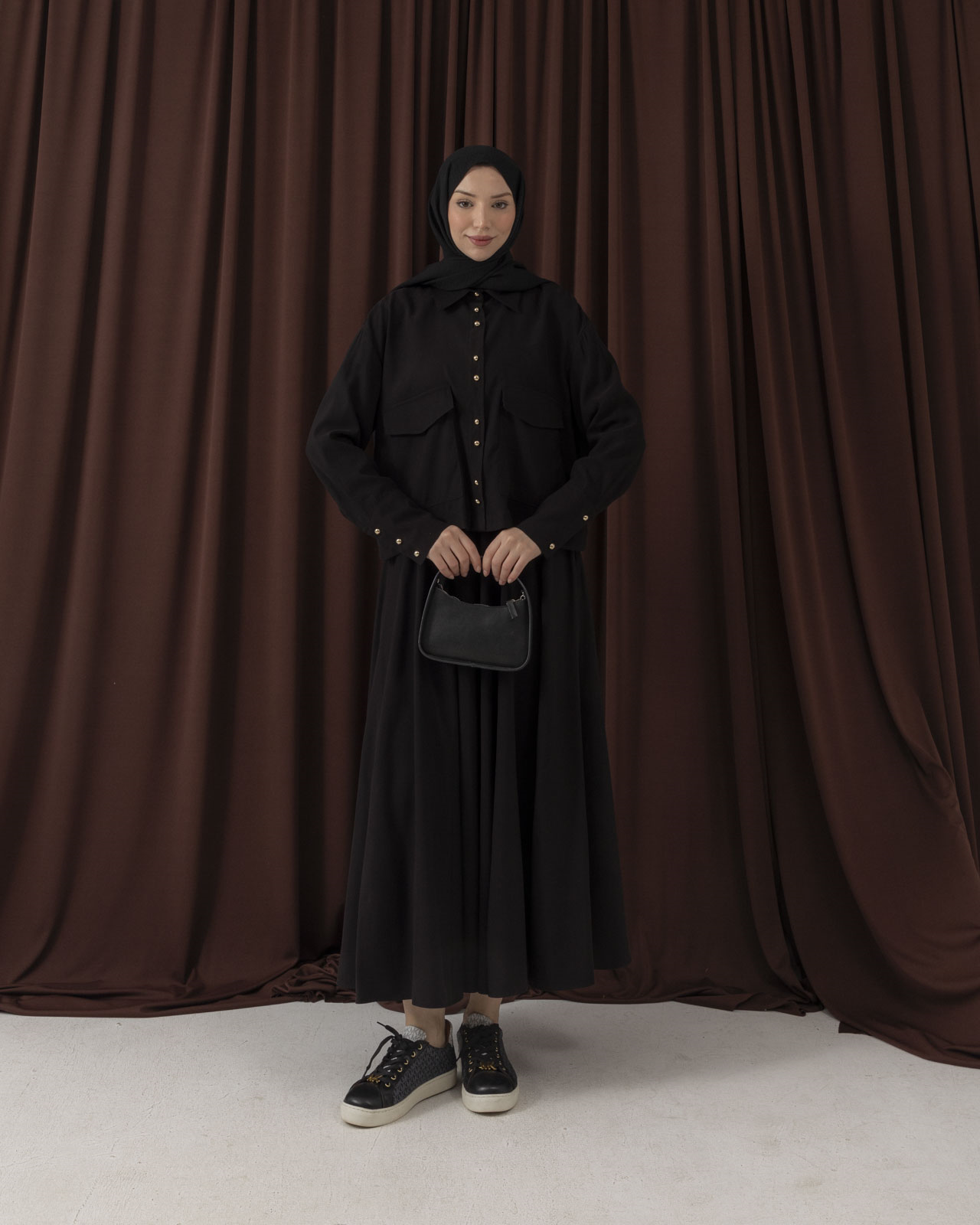 Cep Detaylı Etekli Siyah Takım