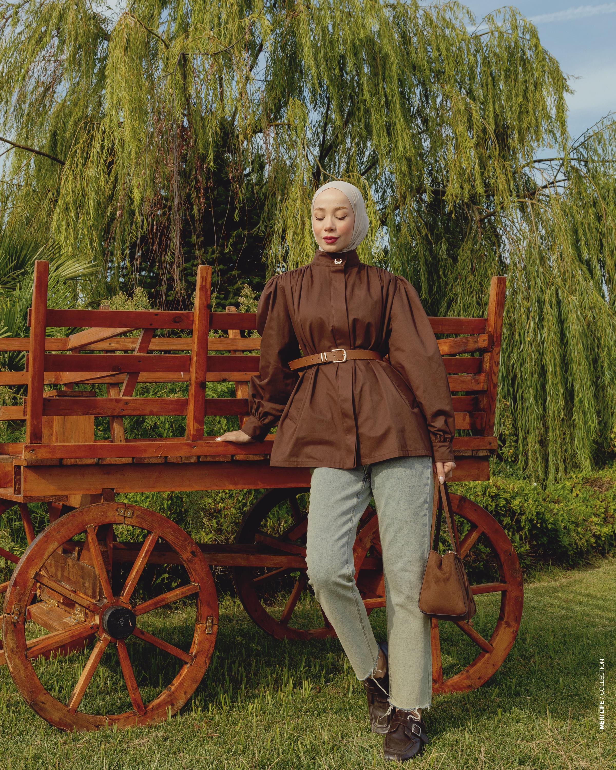 Deri Kemerli Kahve Trençkot