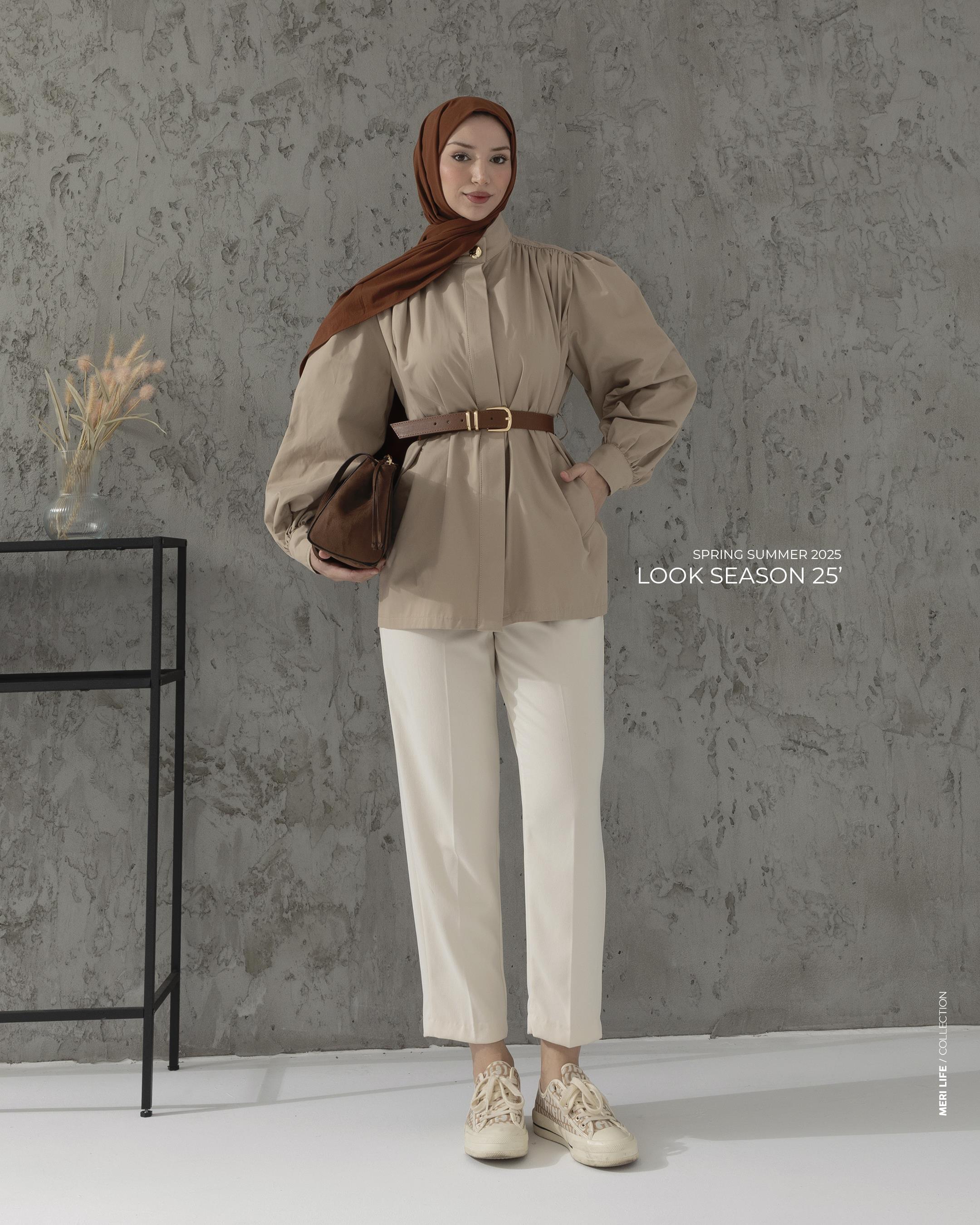 Deri Kemerli Krem Trençkot