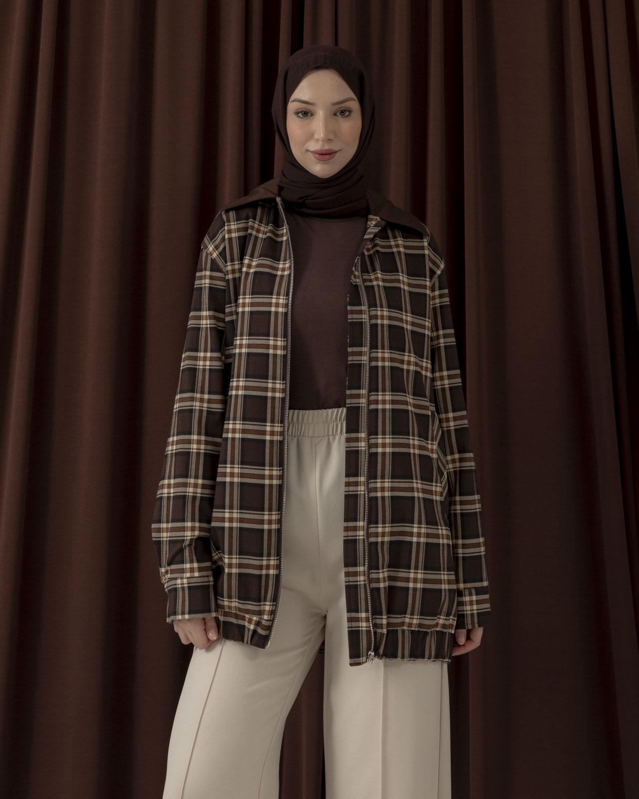 Ekose Desenli Kahve Ceket