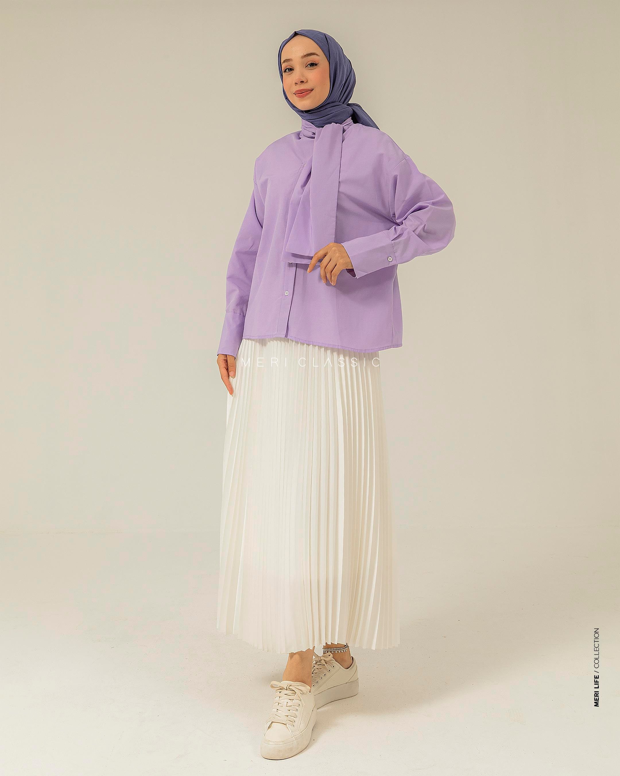 Fular Yaka Lila Gömlek