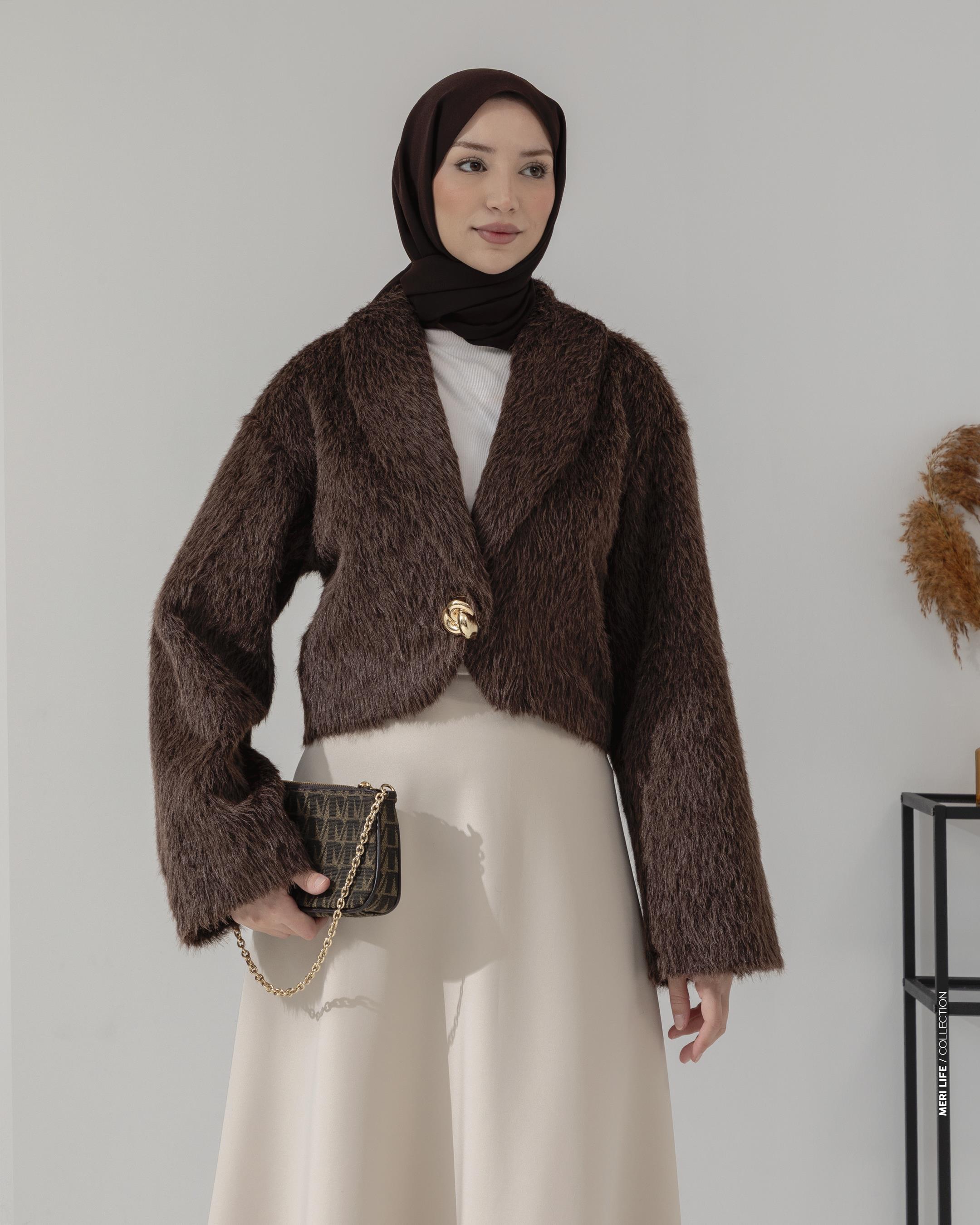 Kahve Kısa Peluş Ceket