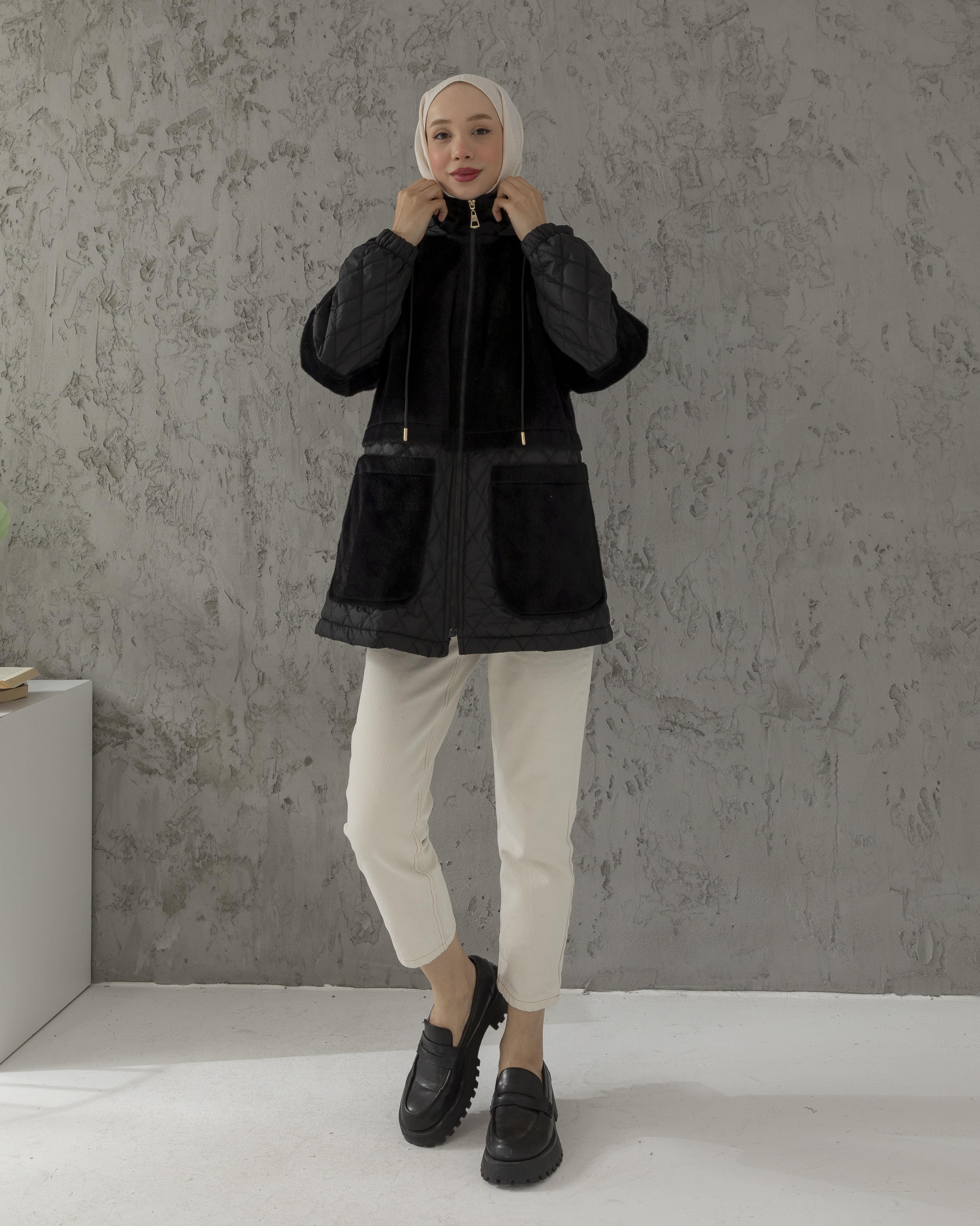 Kapitone Garnili Siyah Mont