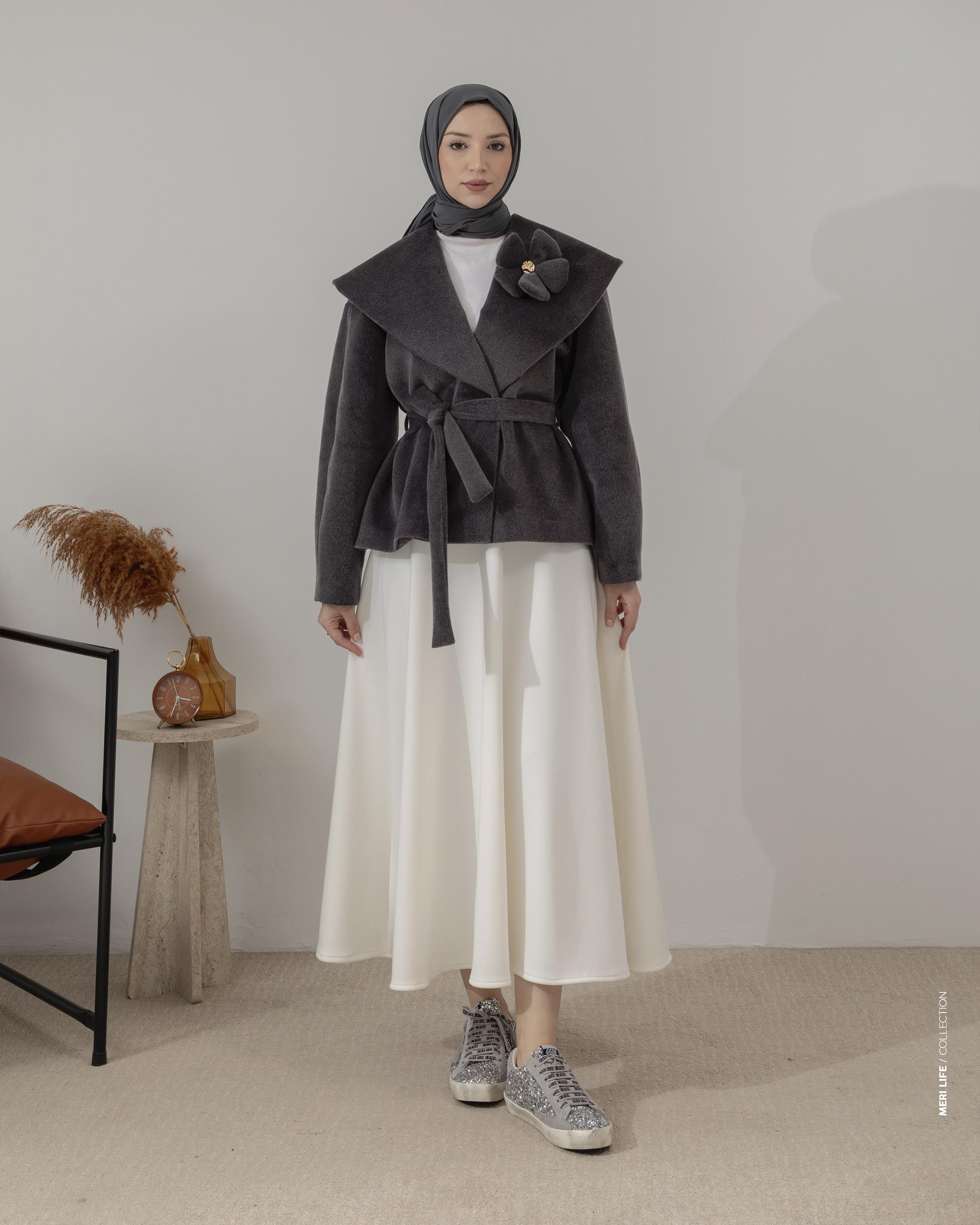 Kemerli Füme Kaşe Ceket