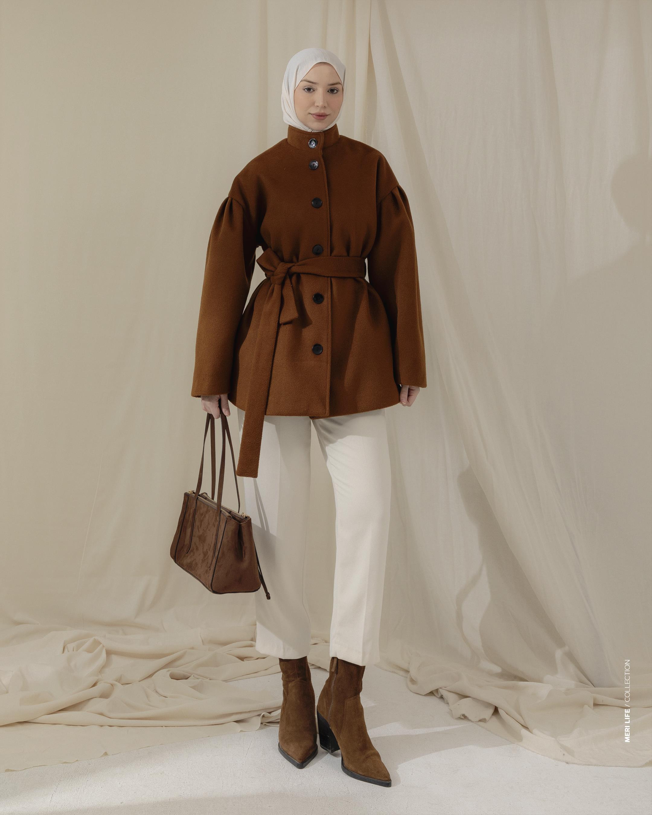 Kemerli Kahve Kaşe Kaban