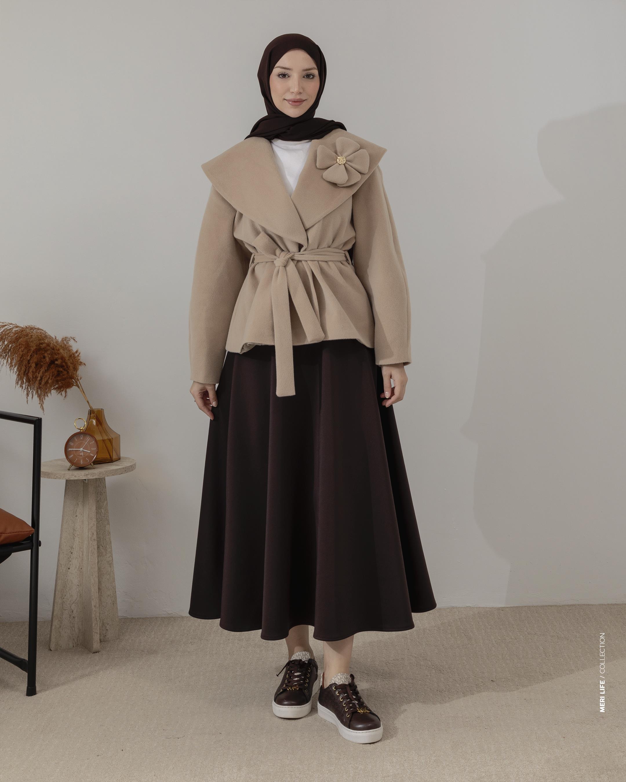 Kemerli Kum Kaşe Ceket