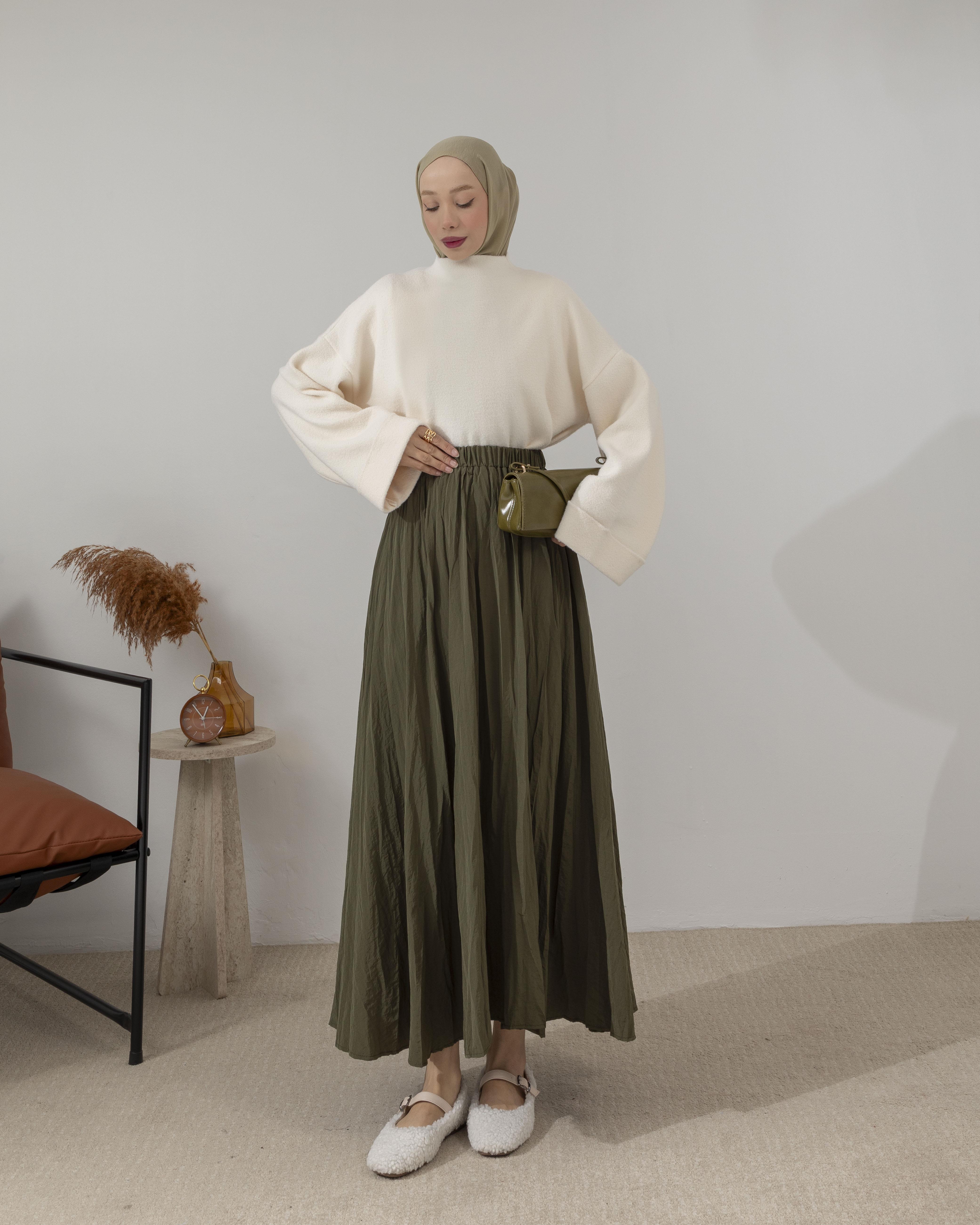 Kırışık Kumaş Haki Etek