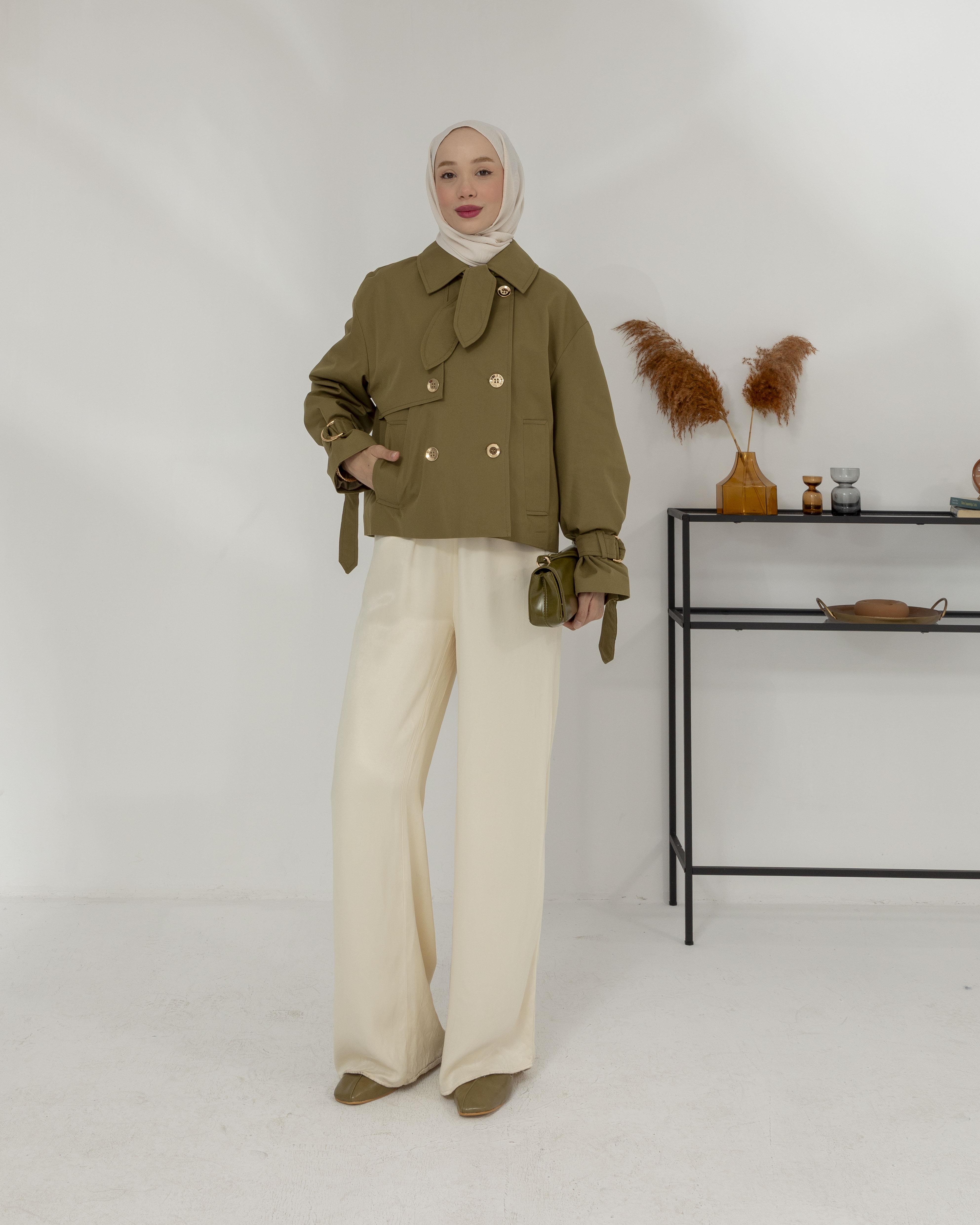 Kruvaze Haki Trençkot