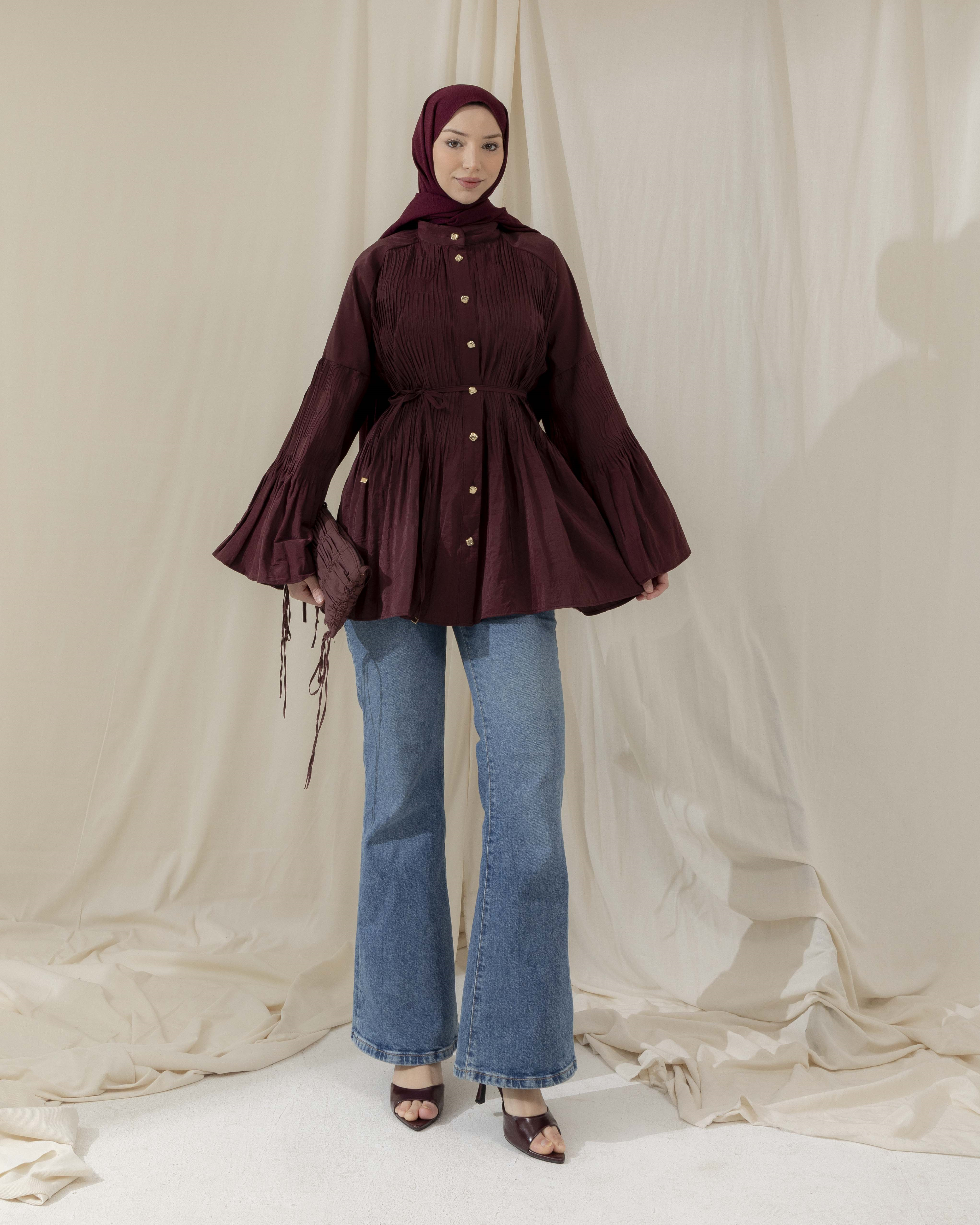 Martha Düğmeli Bordo Gömlek