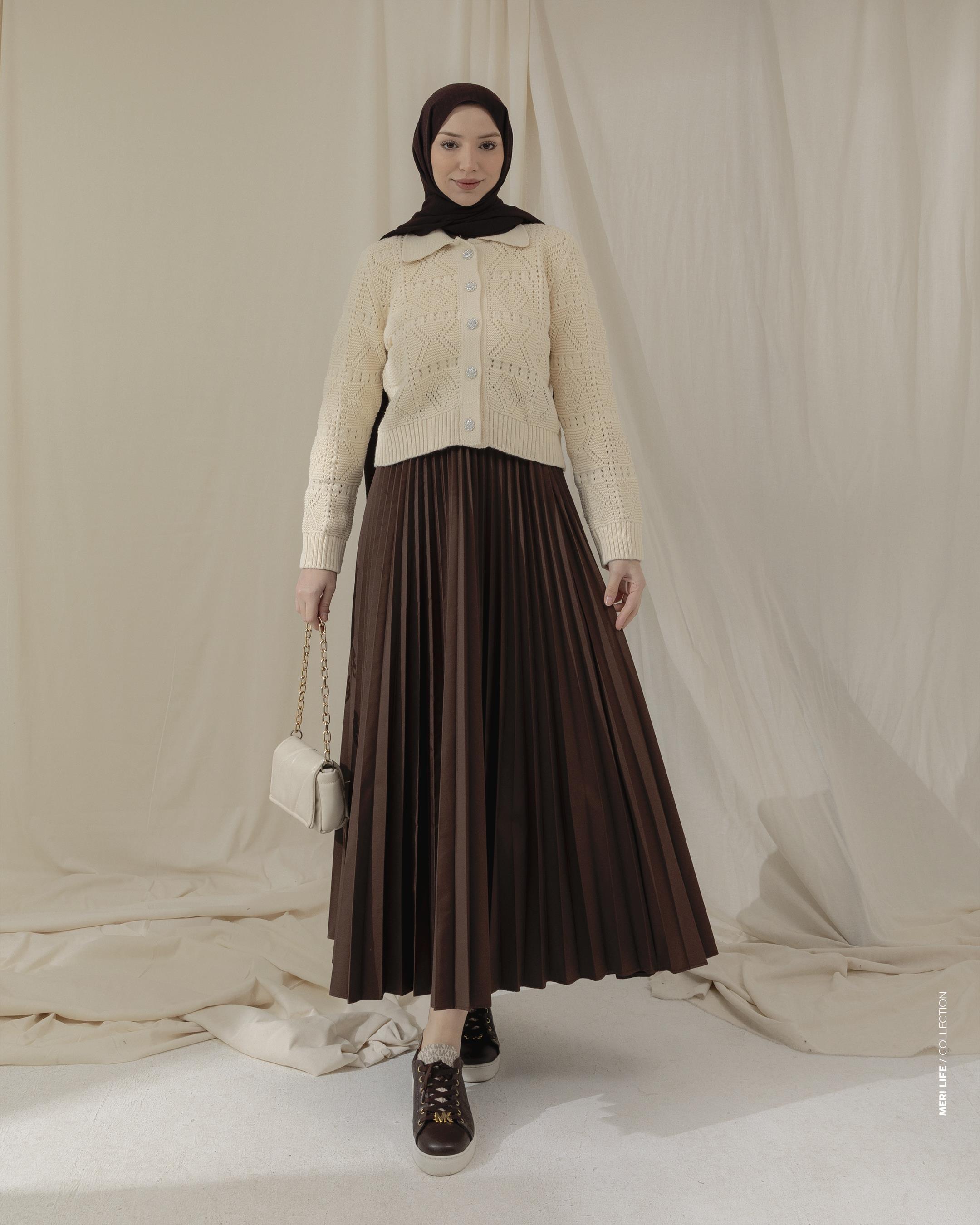 Örgü Desenli Krem Triko Hırka