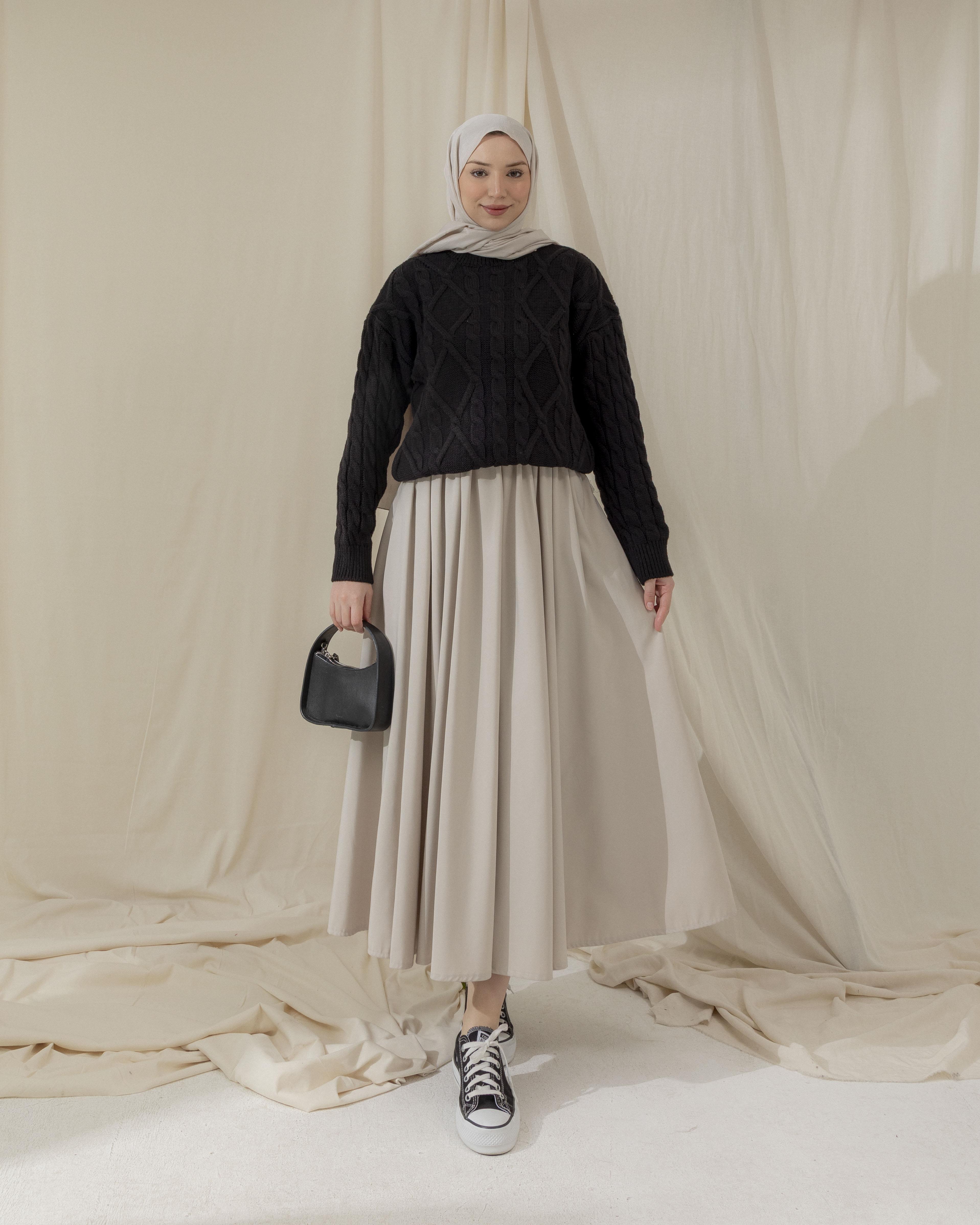 Örgü Desenli Siyah Triko Kazak