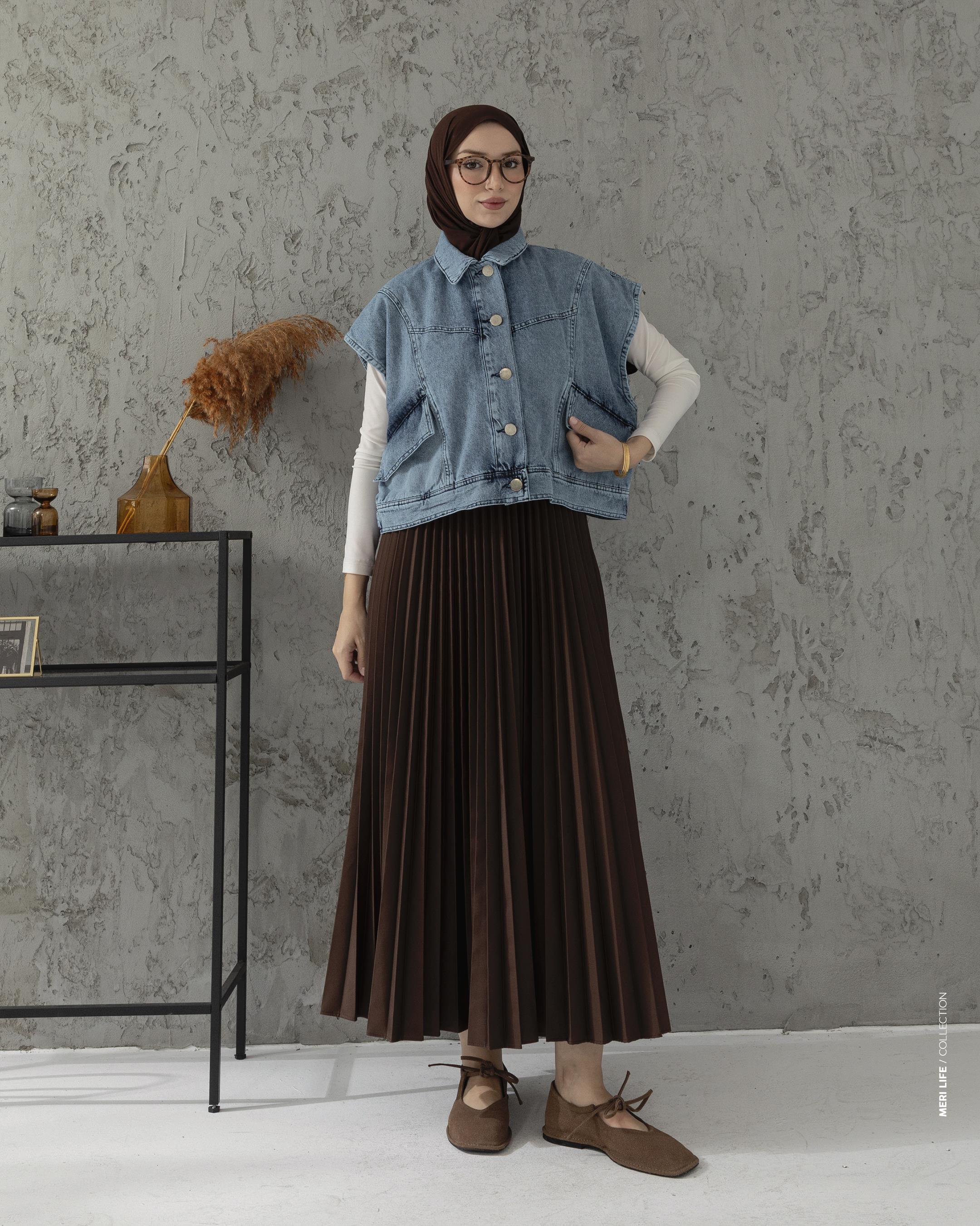 Over Kısa Mavi Denim Yelek