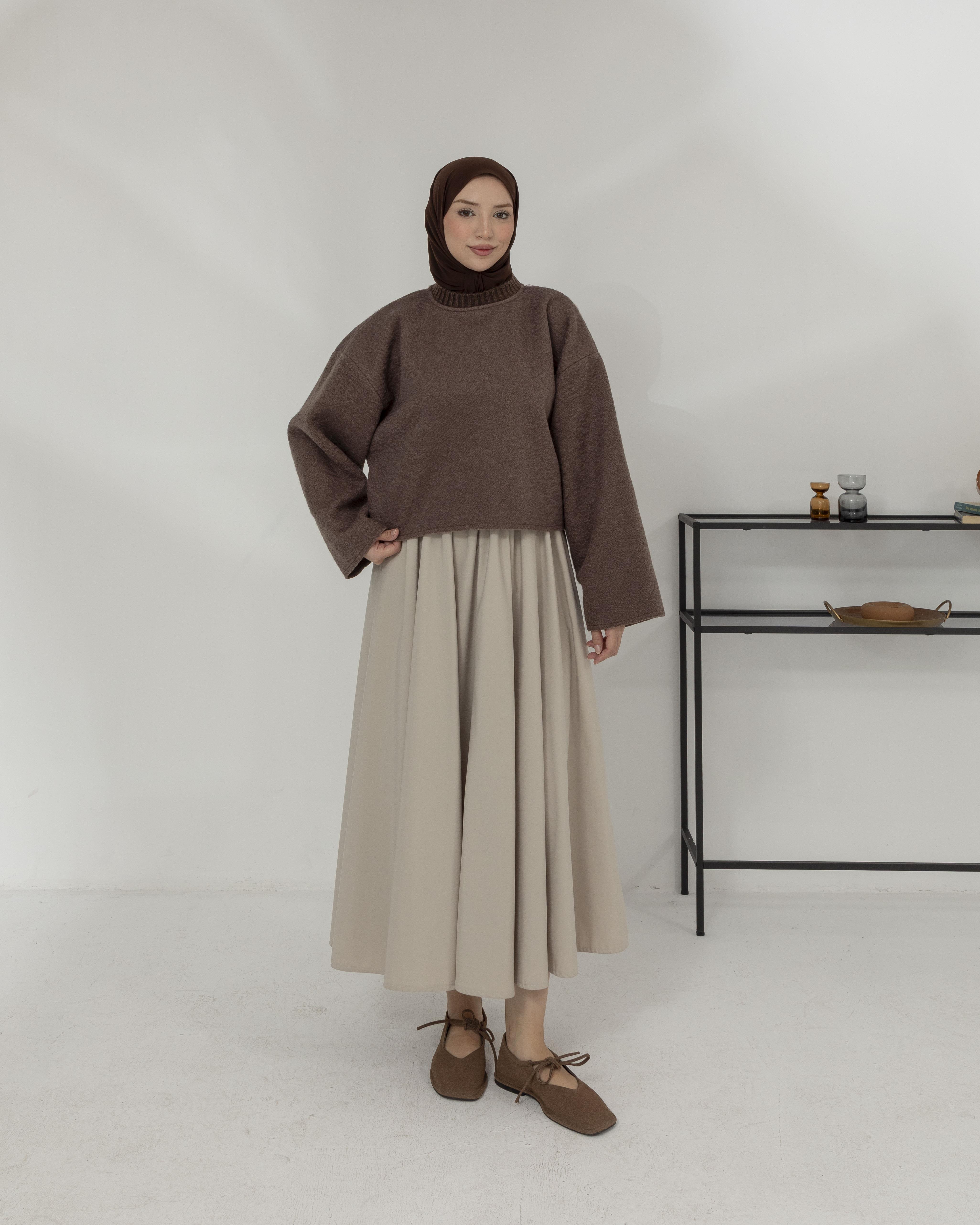 Oversize Bisiklet Yaka Kahve Kaşe Bluz