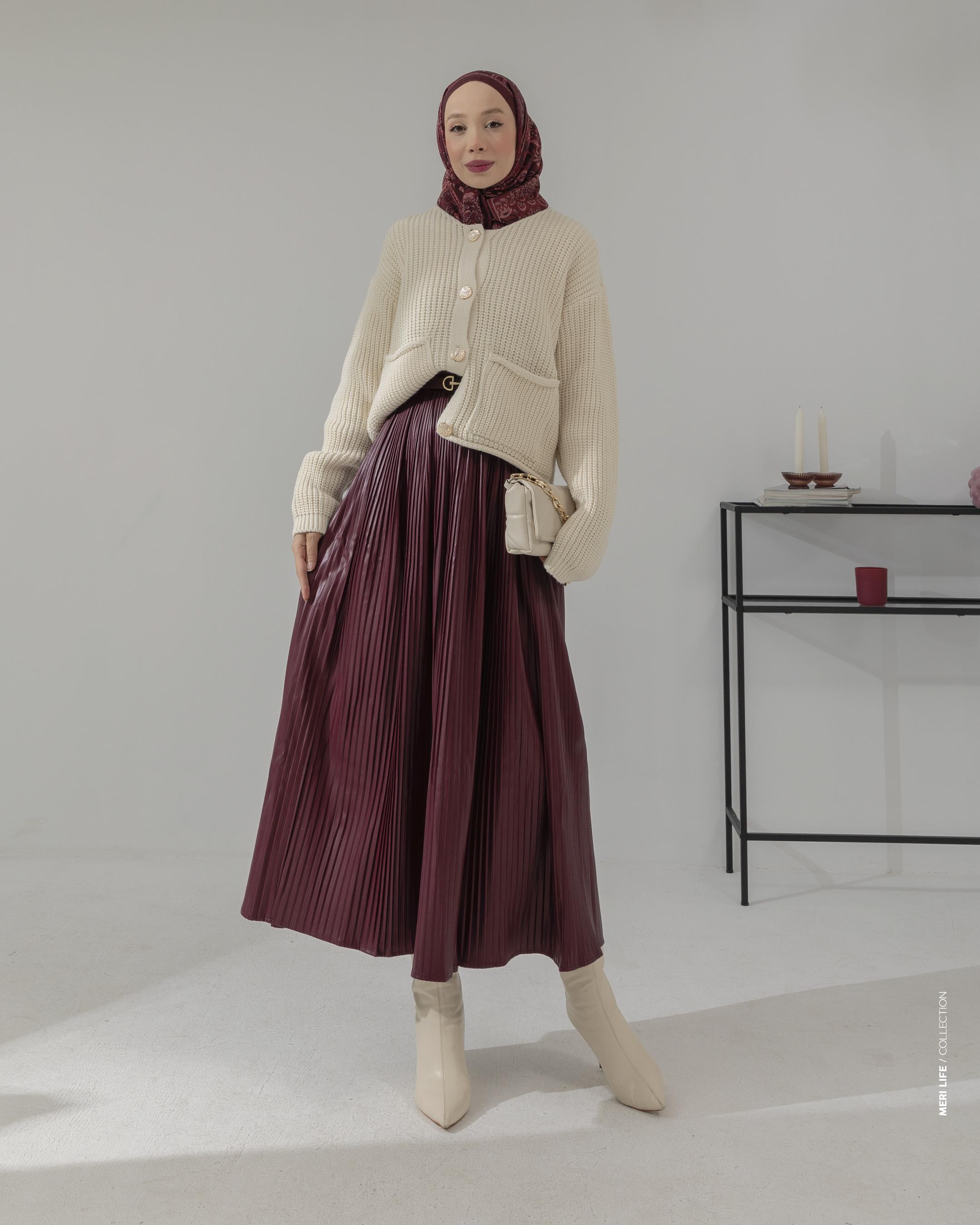 Piliseli Bordo Deri Etek