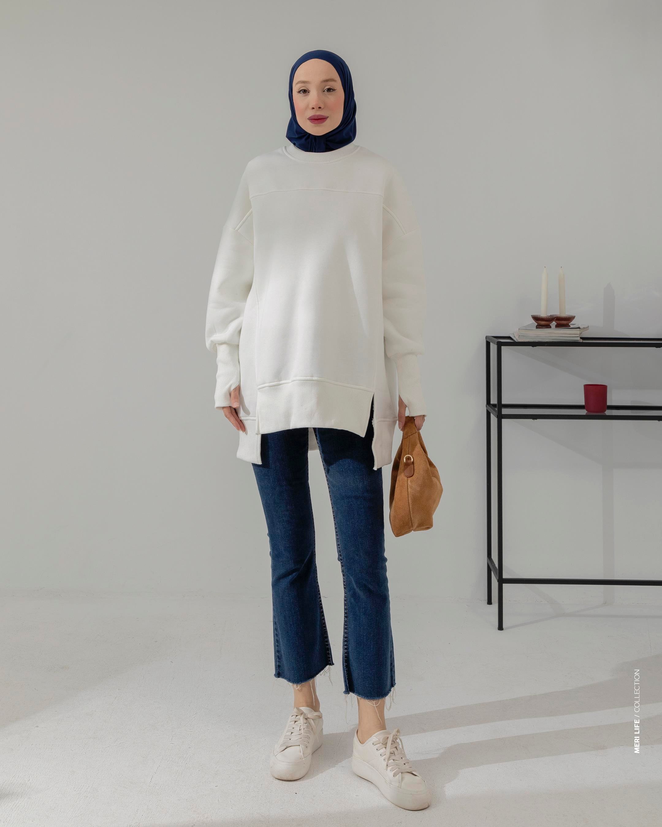 Ribana Bilekli Beyaz Sweat