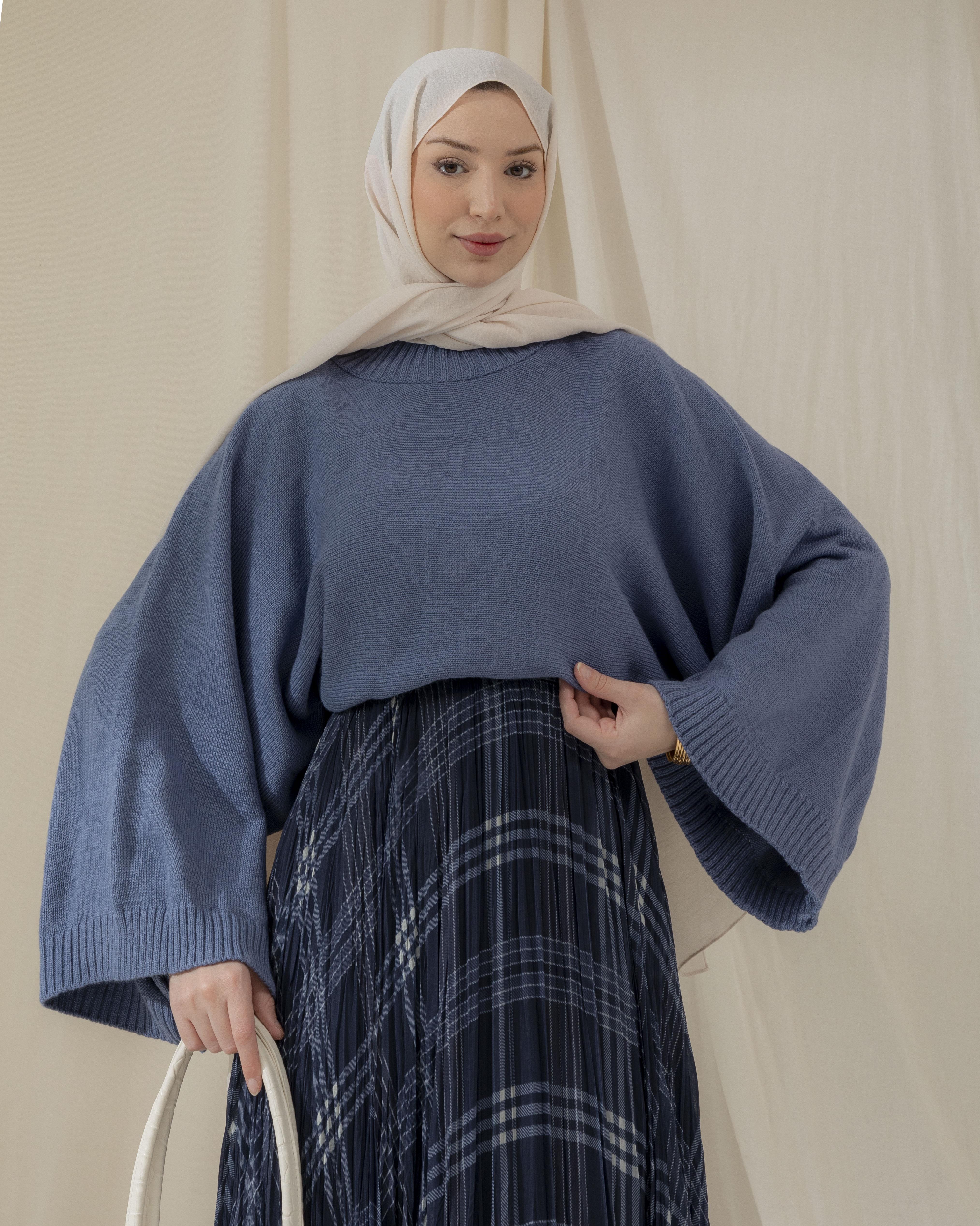 Salaş Kol İndigo Triko Bluz