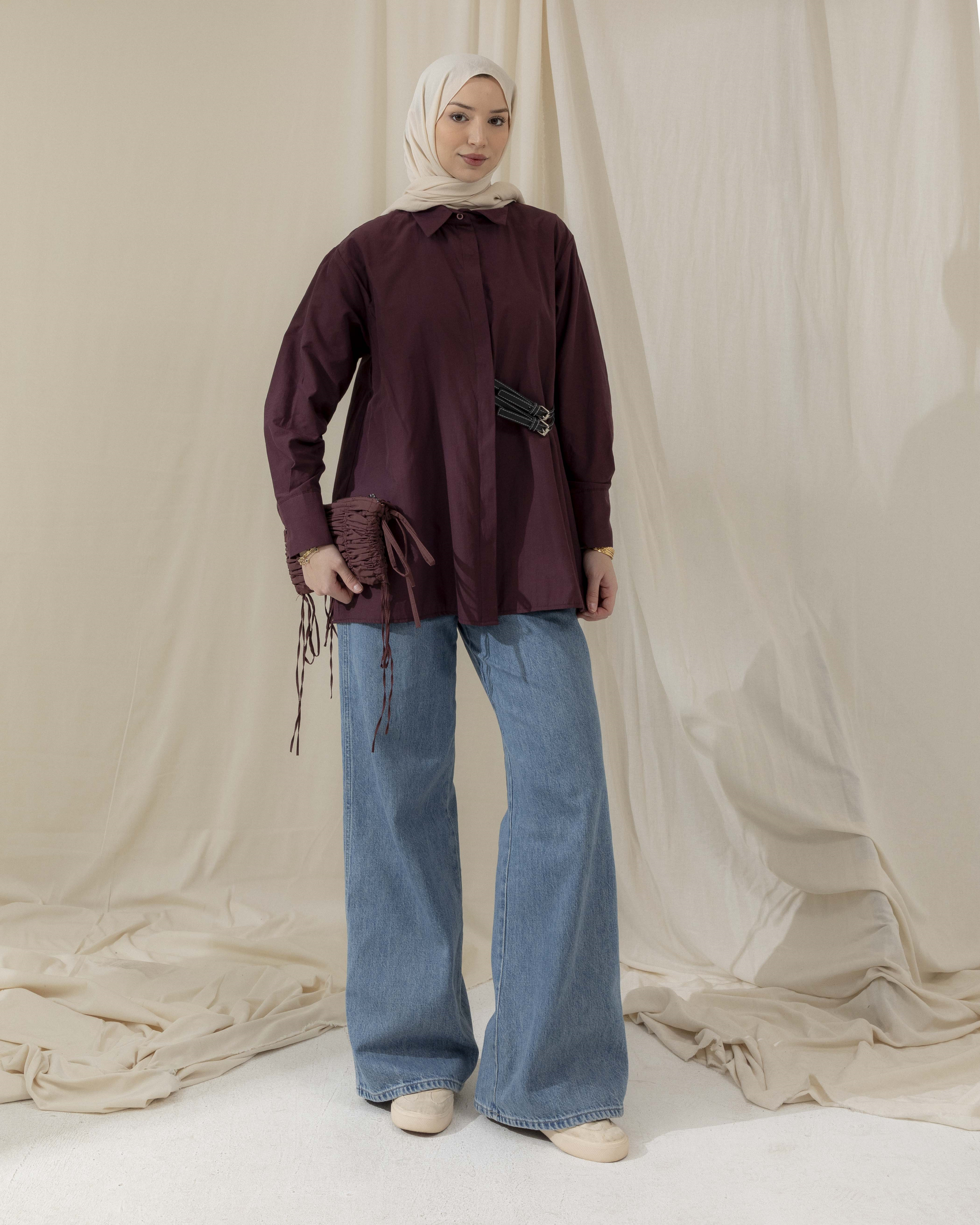 Toka Süslemeli Bordo Gömlek