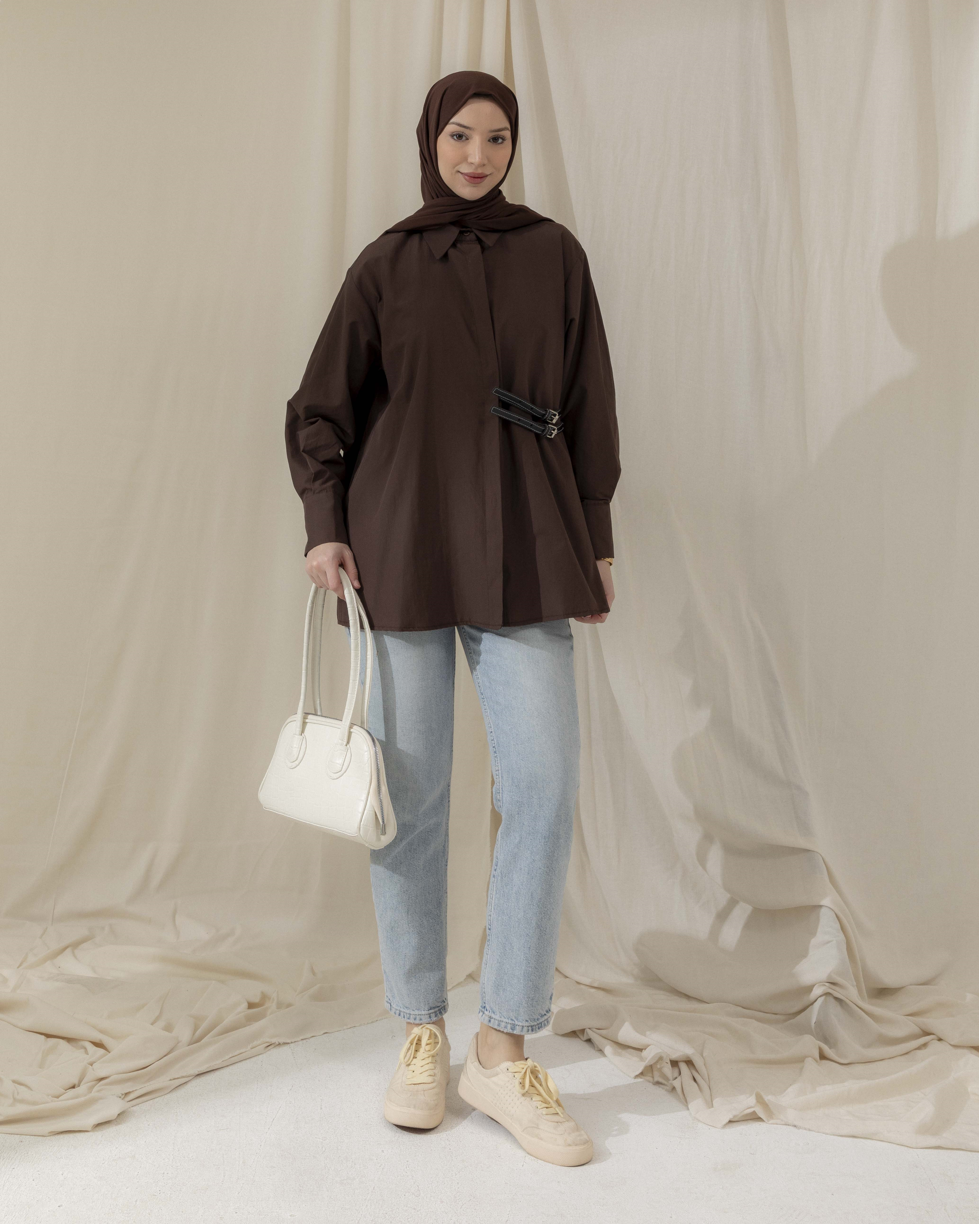 Toka Süslemeli Kahve Gömlek