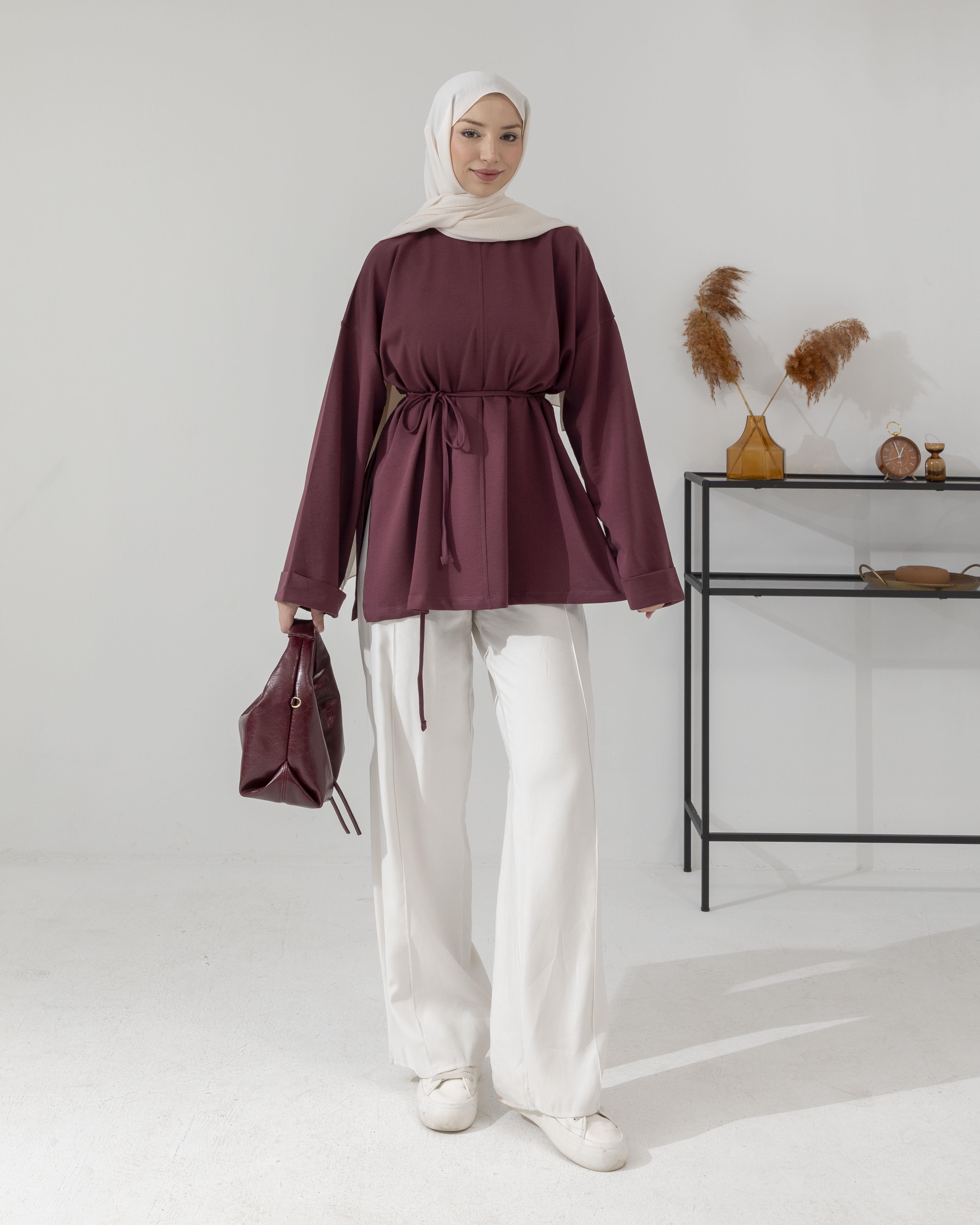 Yan Yırtmaçlı Mor Sweat