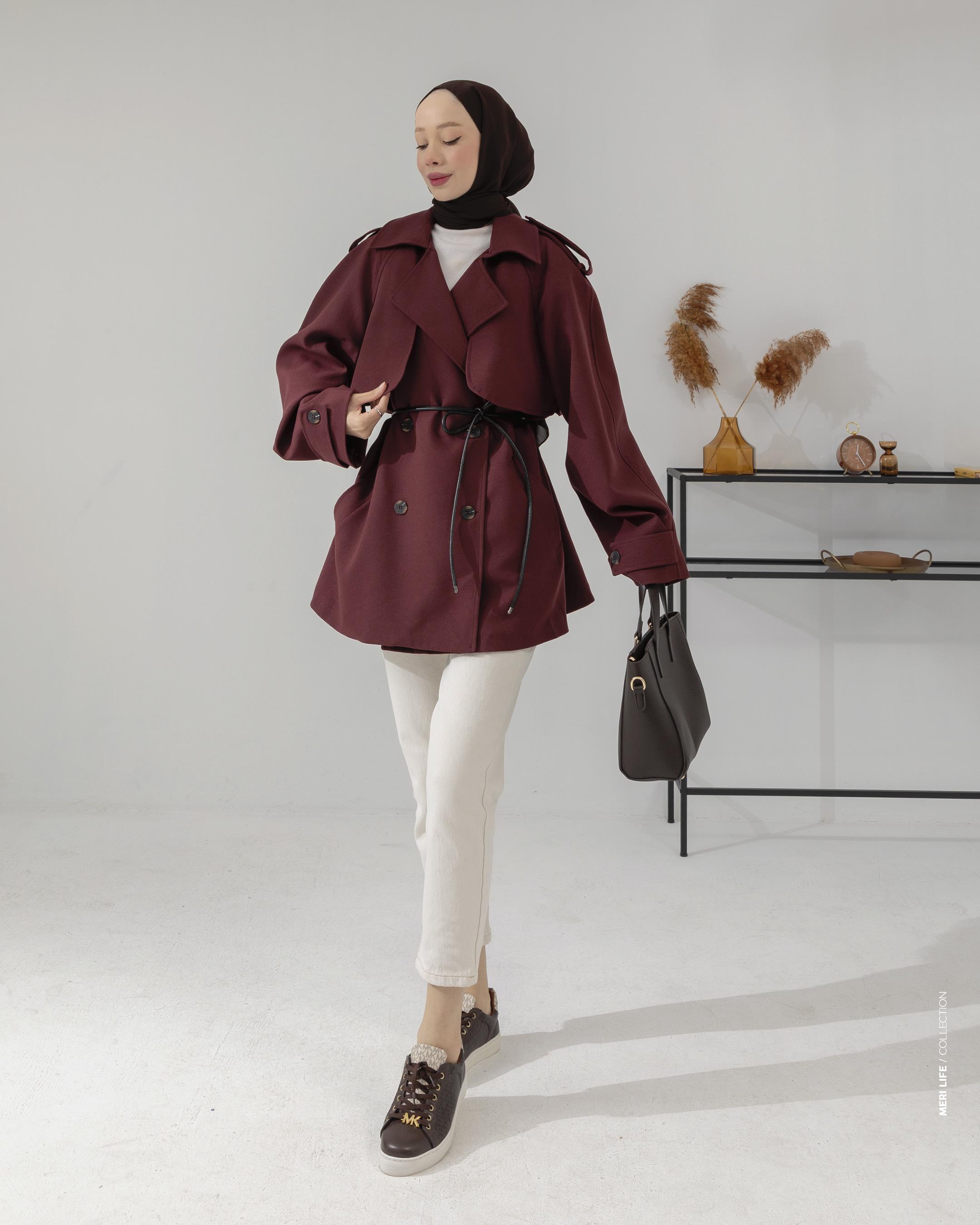 Allerli Bordo Kısa Trençkot