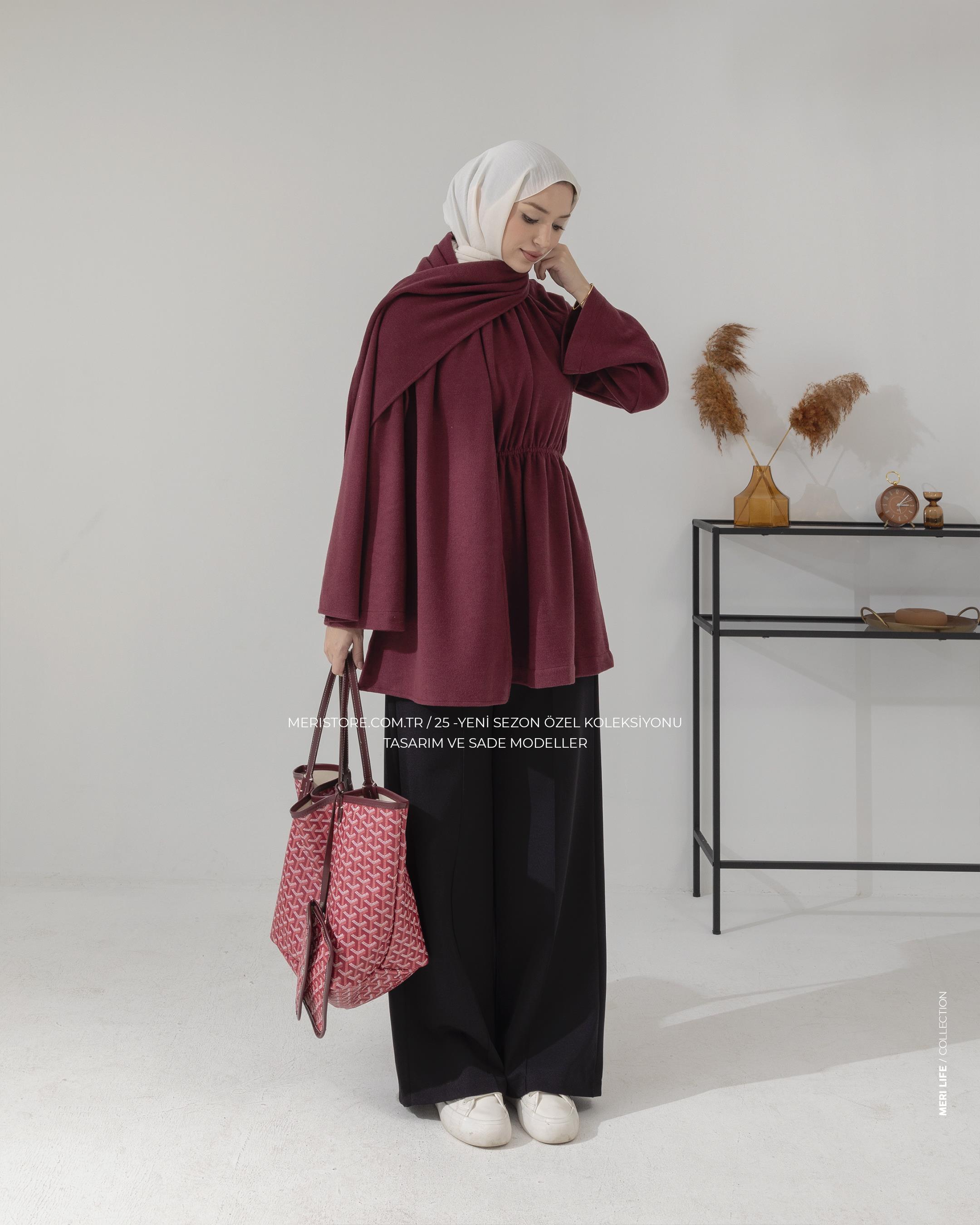 Atkılı Bordo Tunik