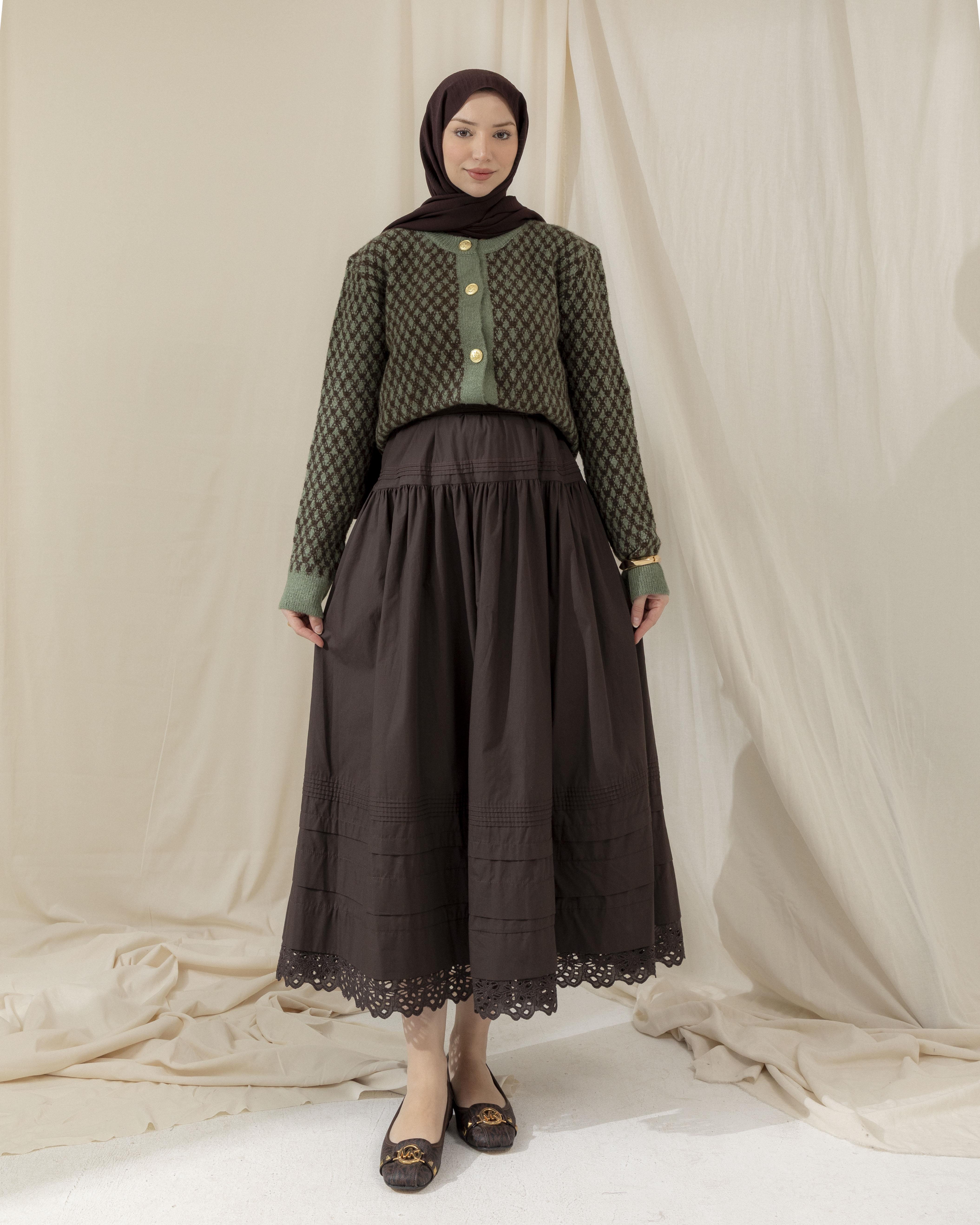 Baklava Desen Yeşil Triko Hırka