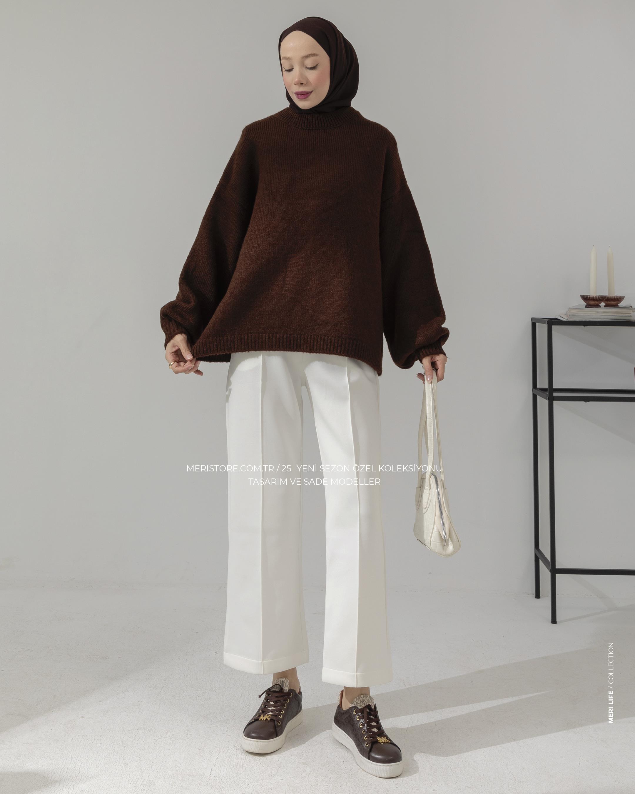 Beli Lastikli Beyaz Scuba Pantolon