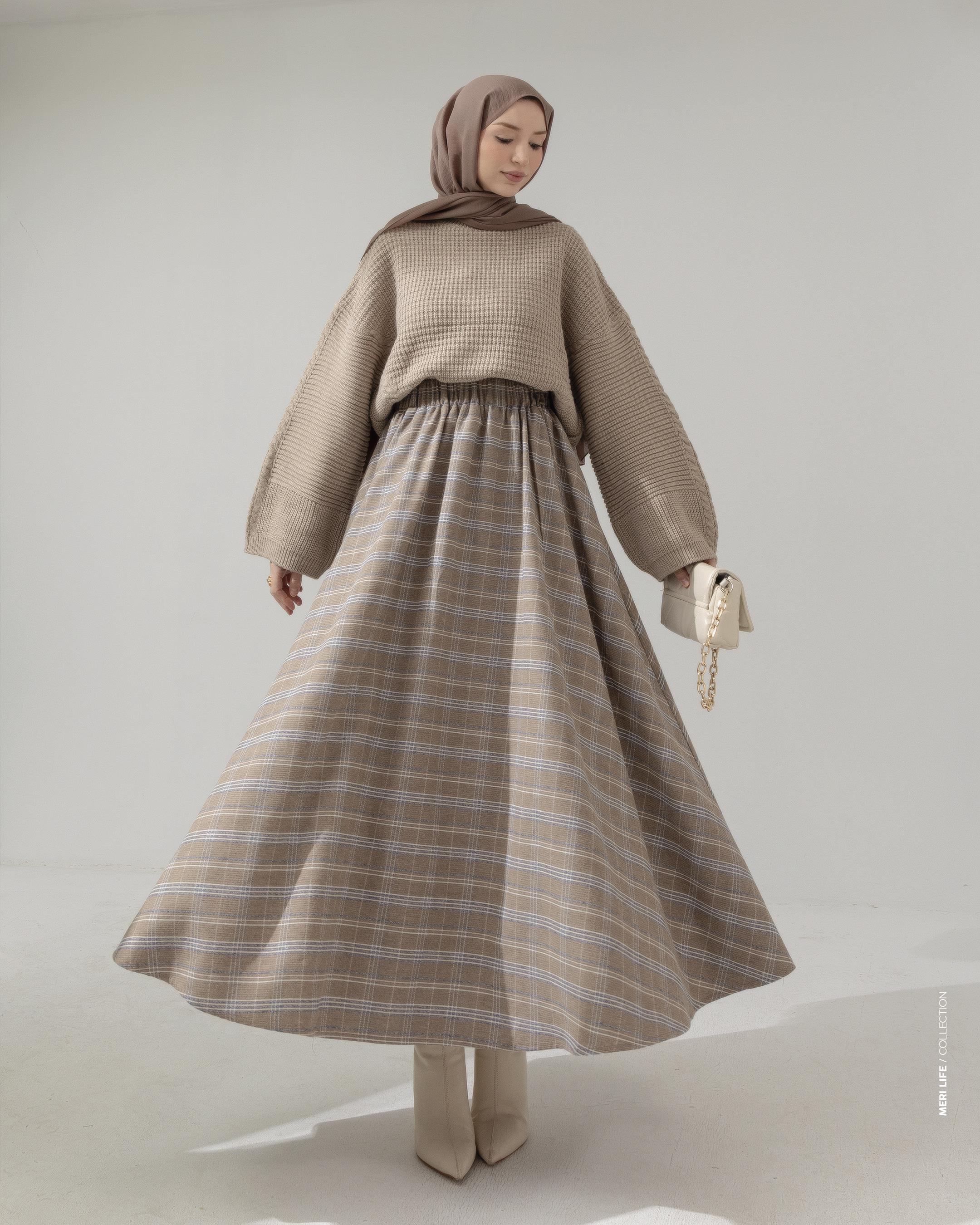 Beli Lastikli Ekoseli Bej Etek