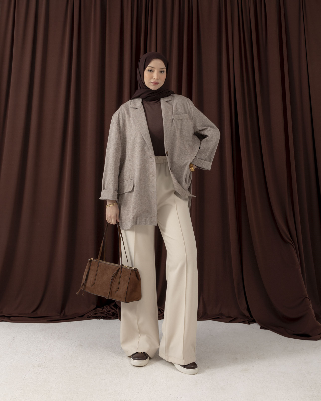 Beli Lastikli Krem Pantolon