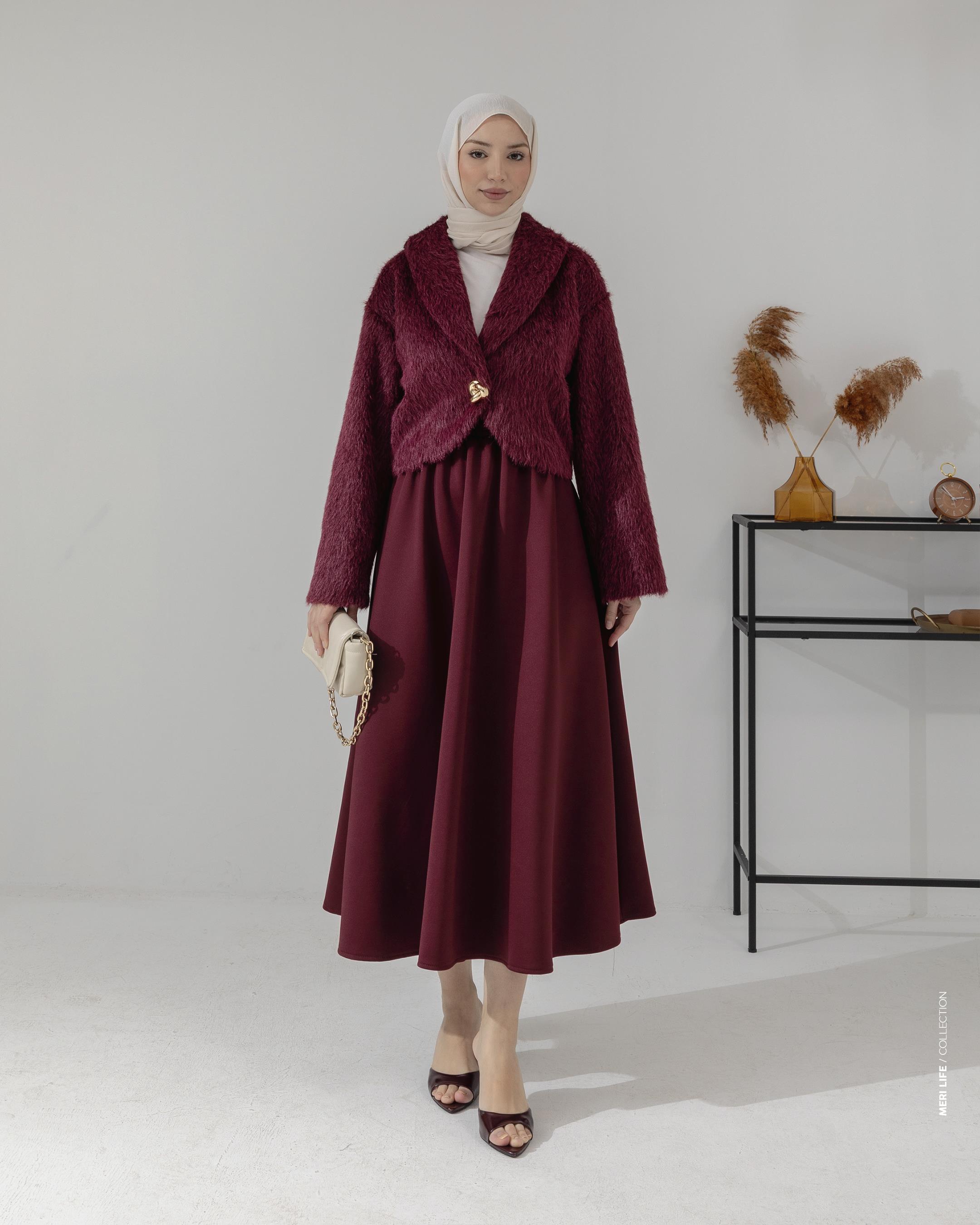 Bordo Kısa Peluş Ceket