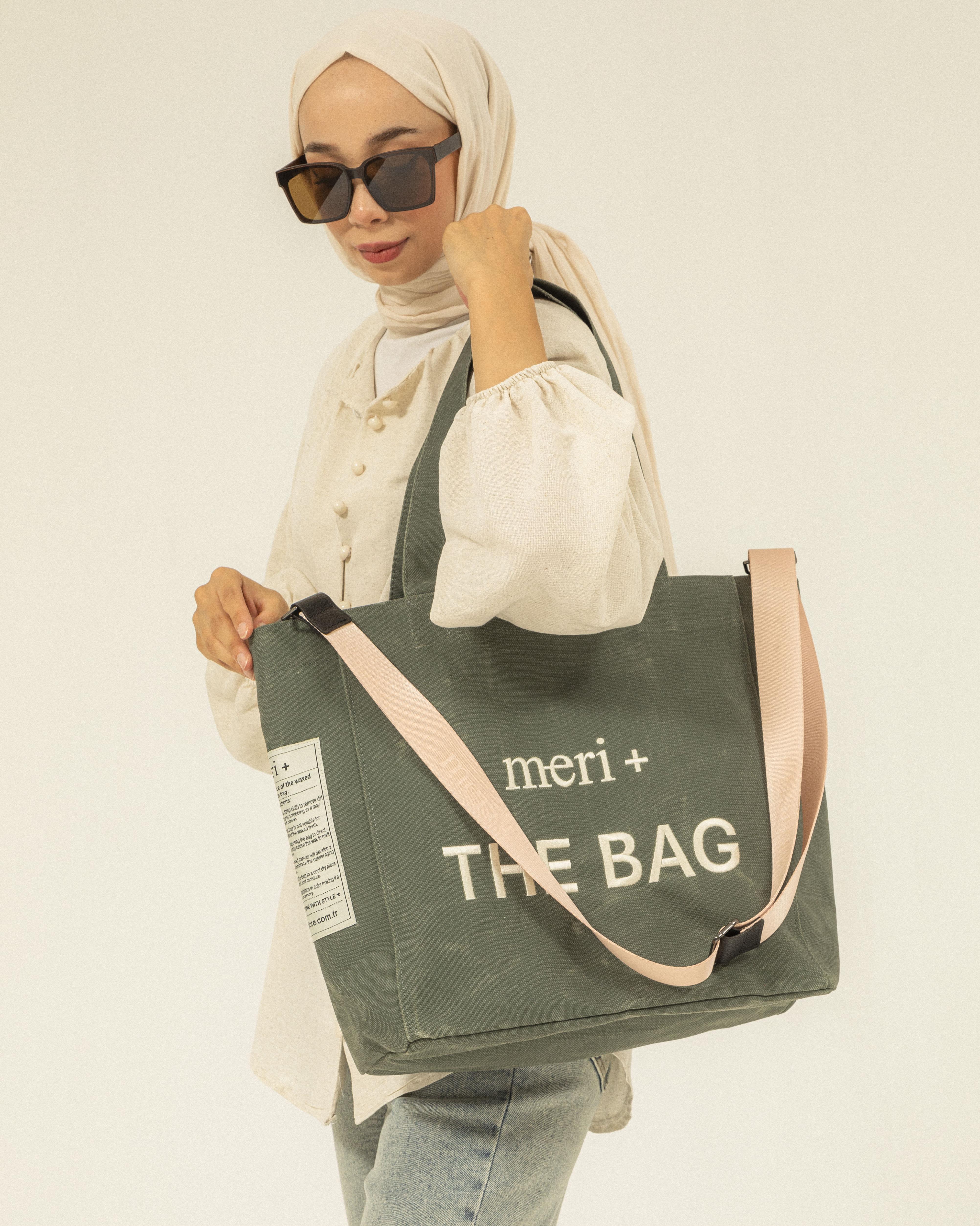 Büyük Boy Haki Kanvas Çanta-Pudra Kayış