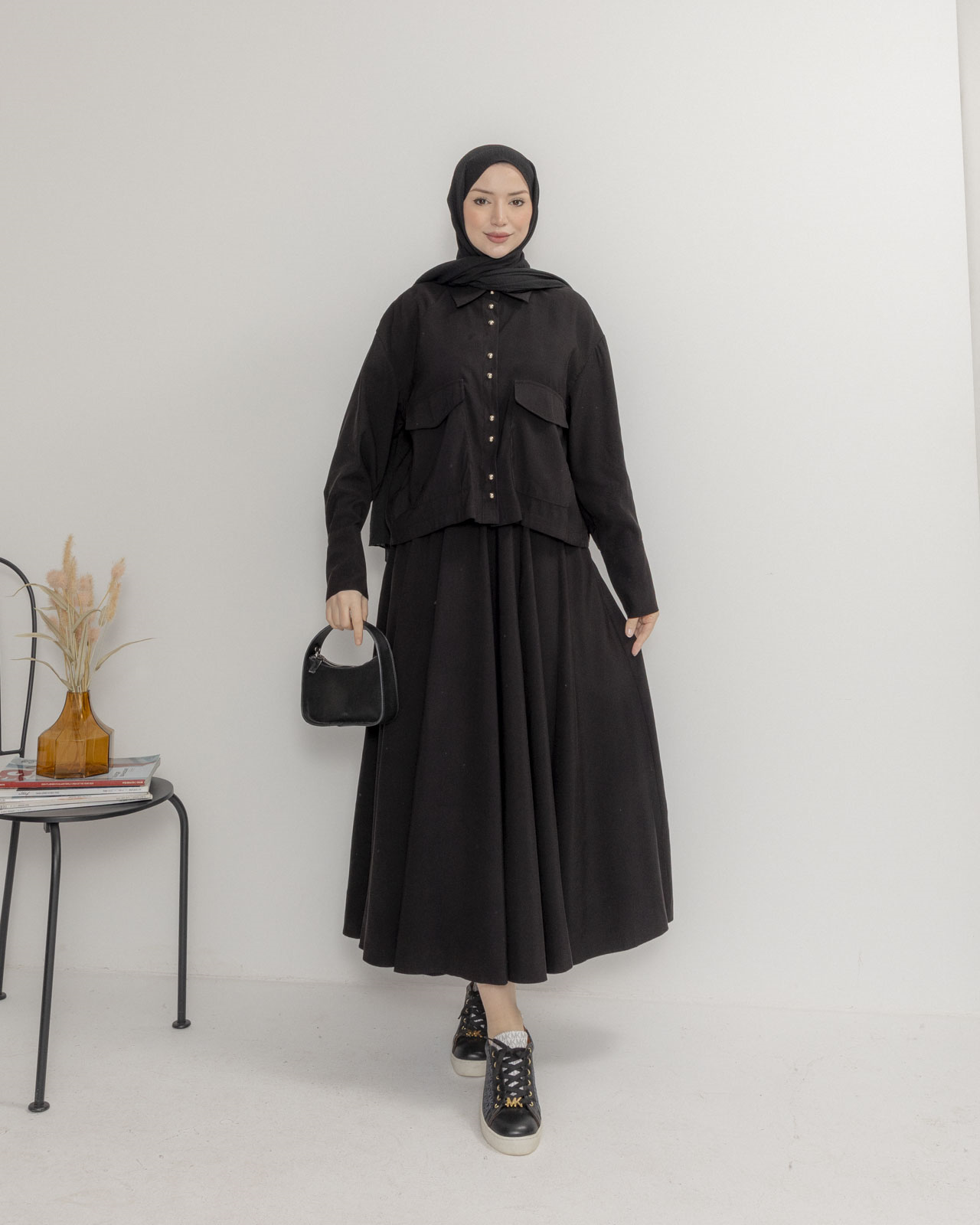 Cep Detaylı Etekli Siyah Takım