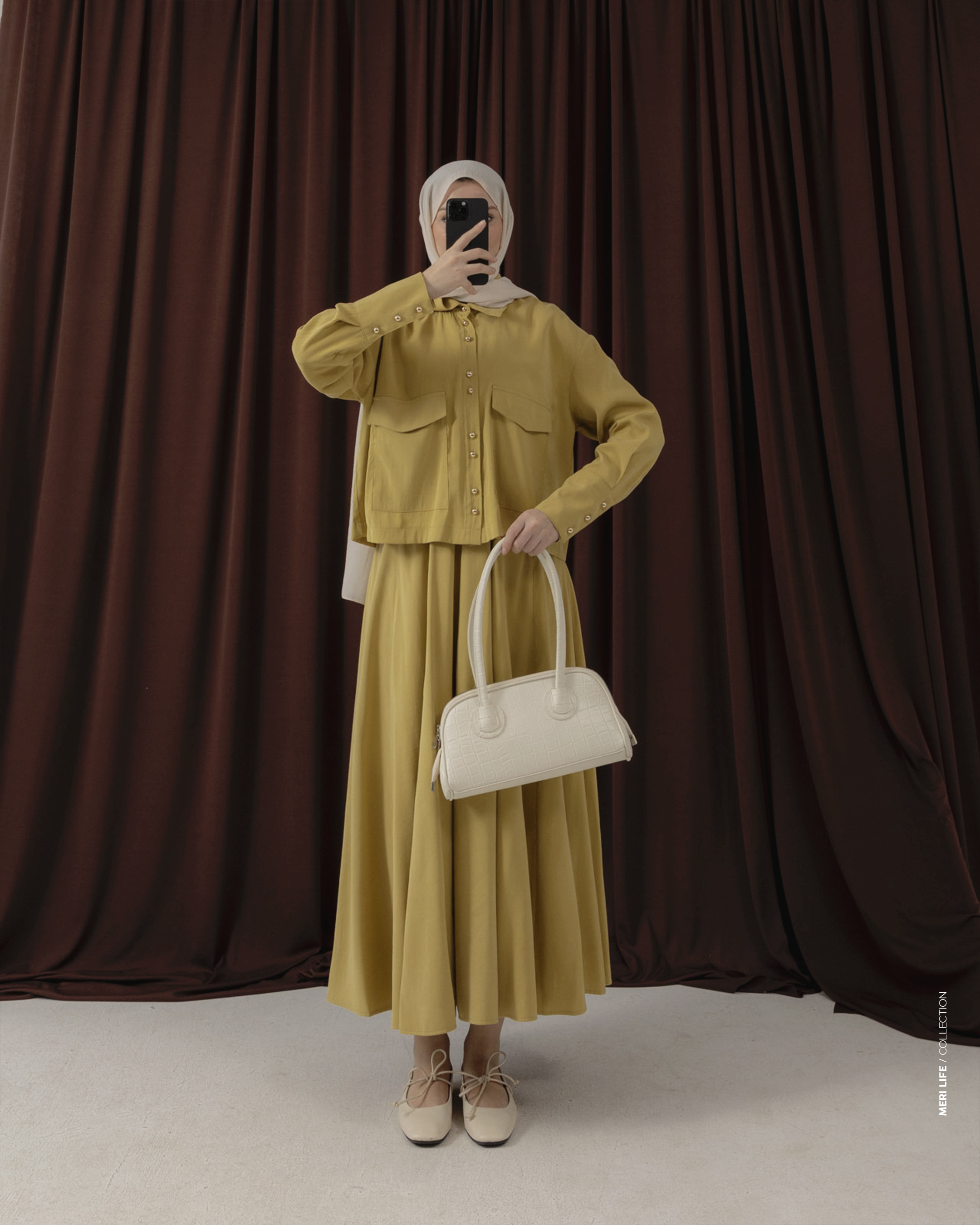 Cep Detaylı Etekli Zeytin Rengi Takım