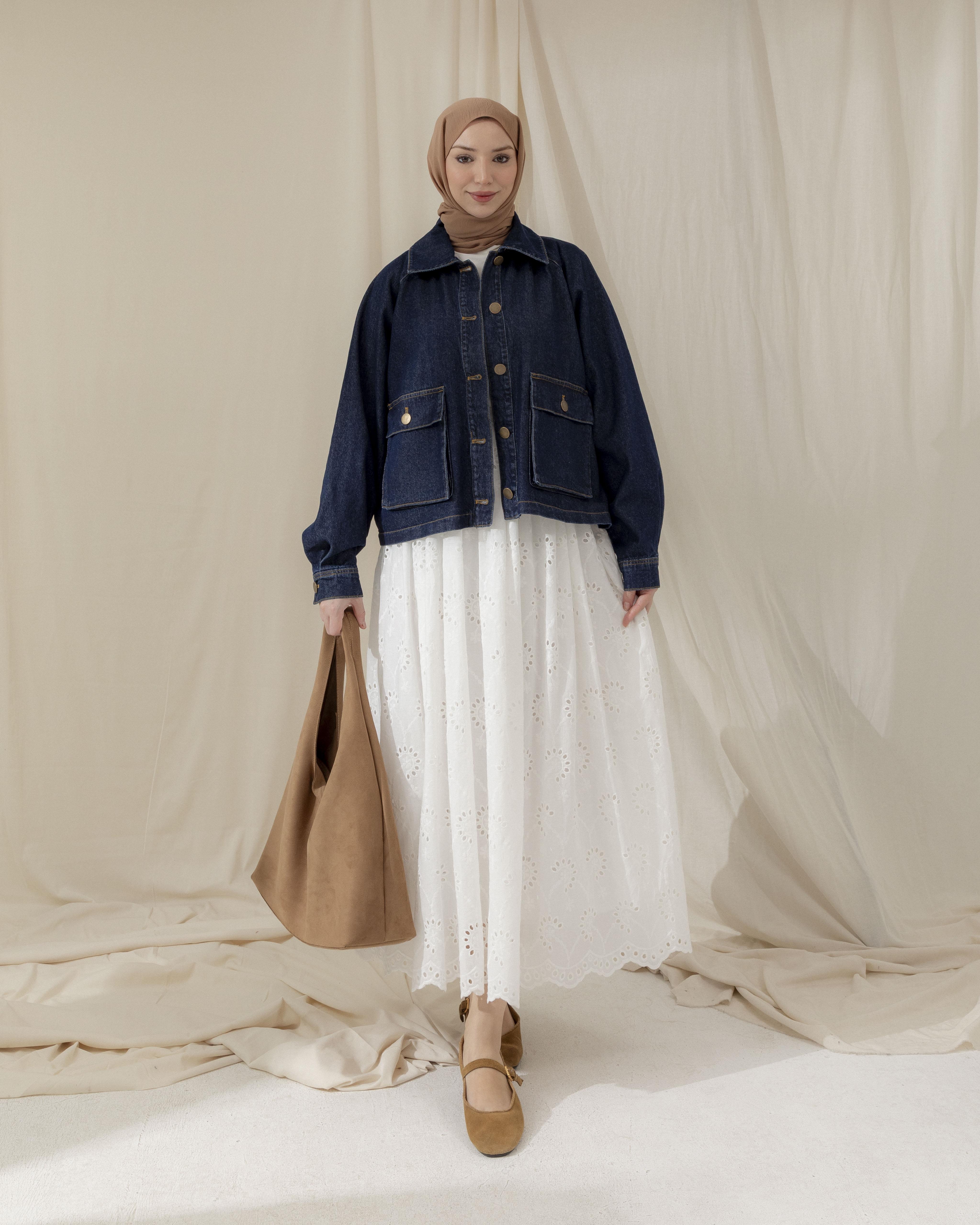 Cep Detaylı Lacivert Denim Ceket