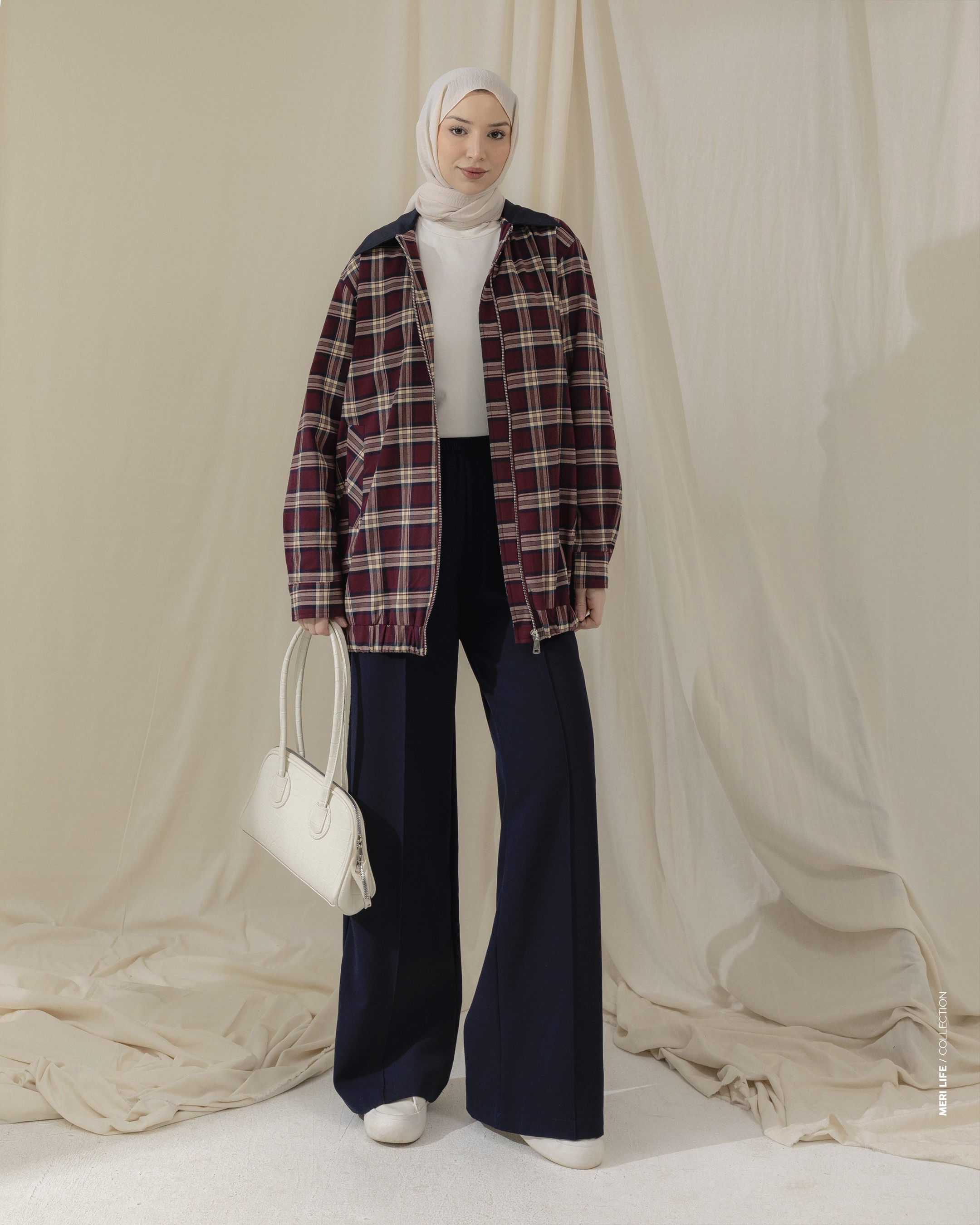 Ekose Desenli Bordo Ceket