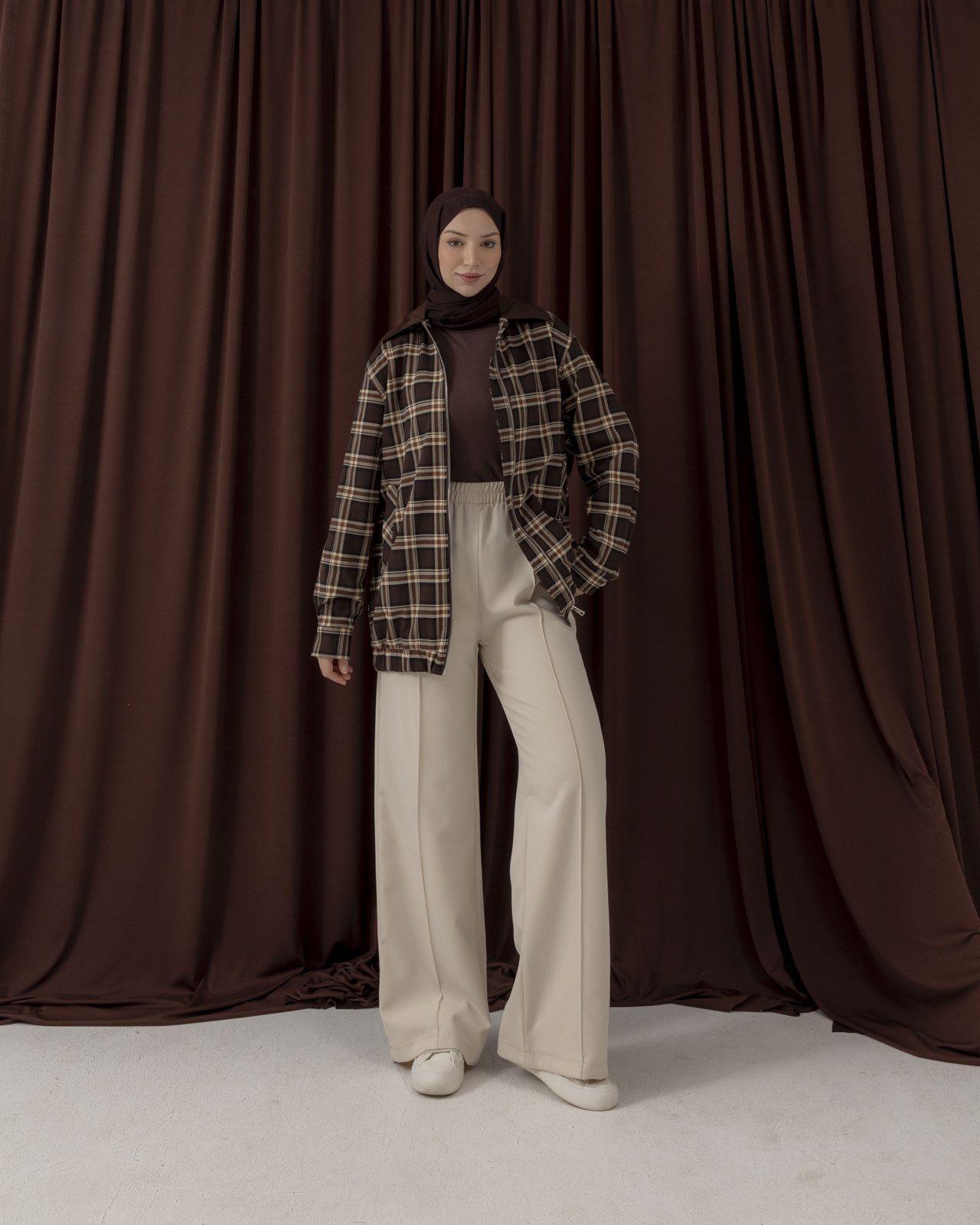 Ekose Desenli Kahve Ceket