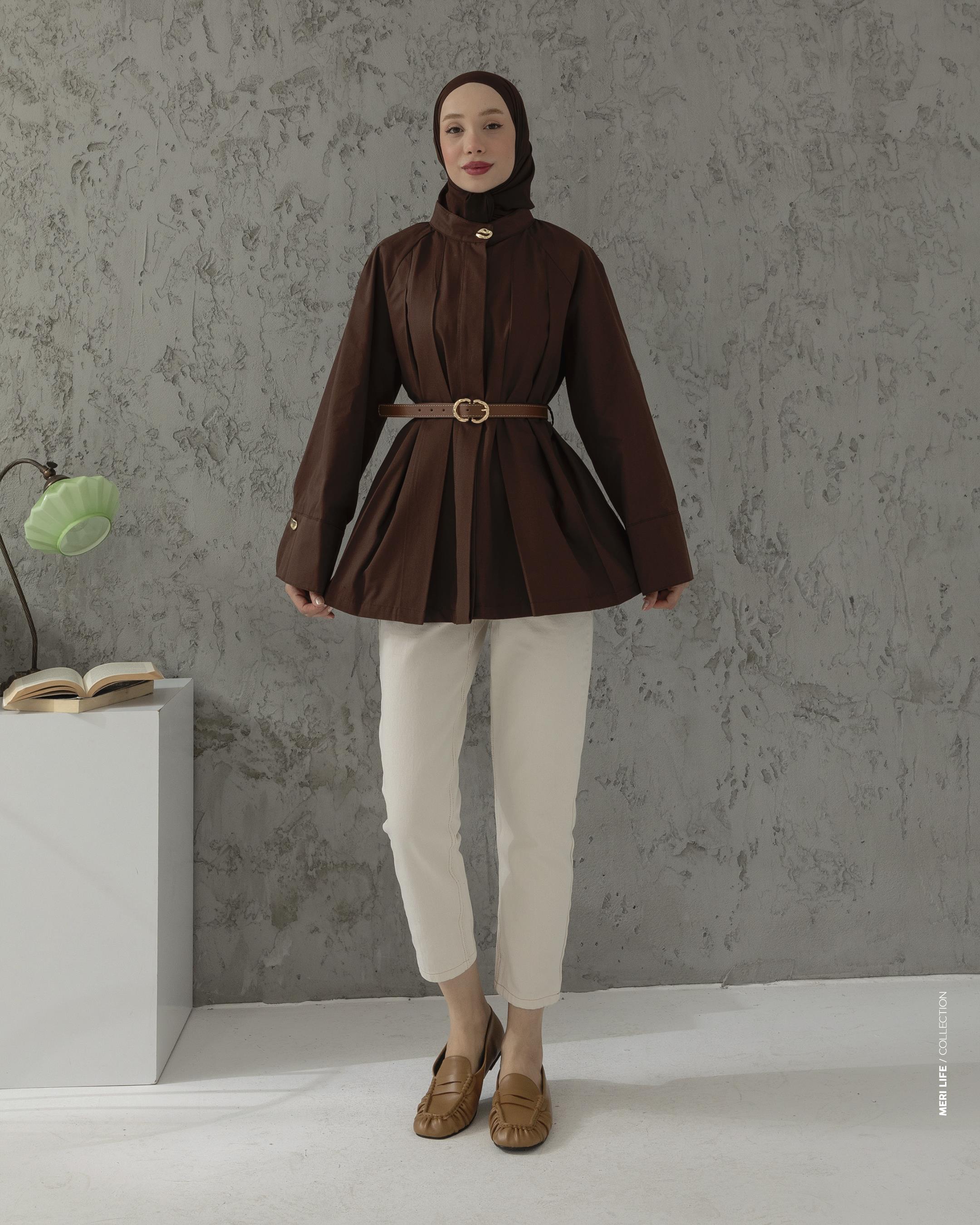 Gizli Düğmeli Kemerli Kahve Trençkot