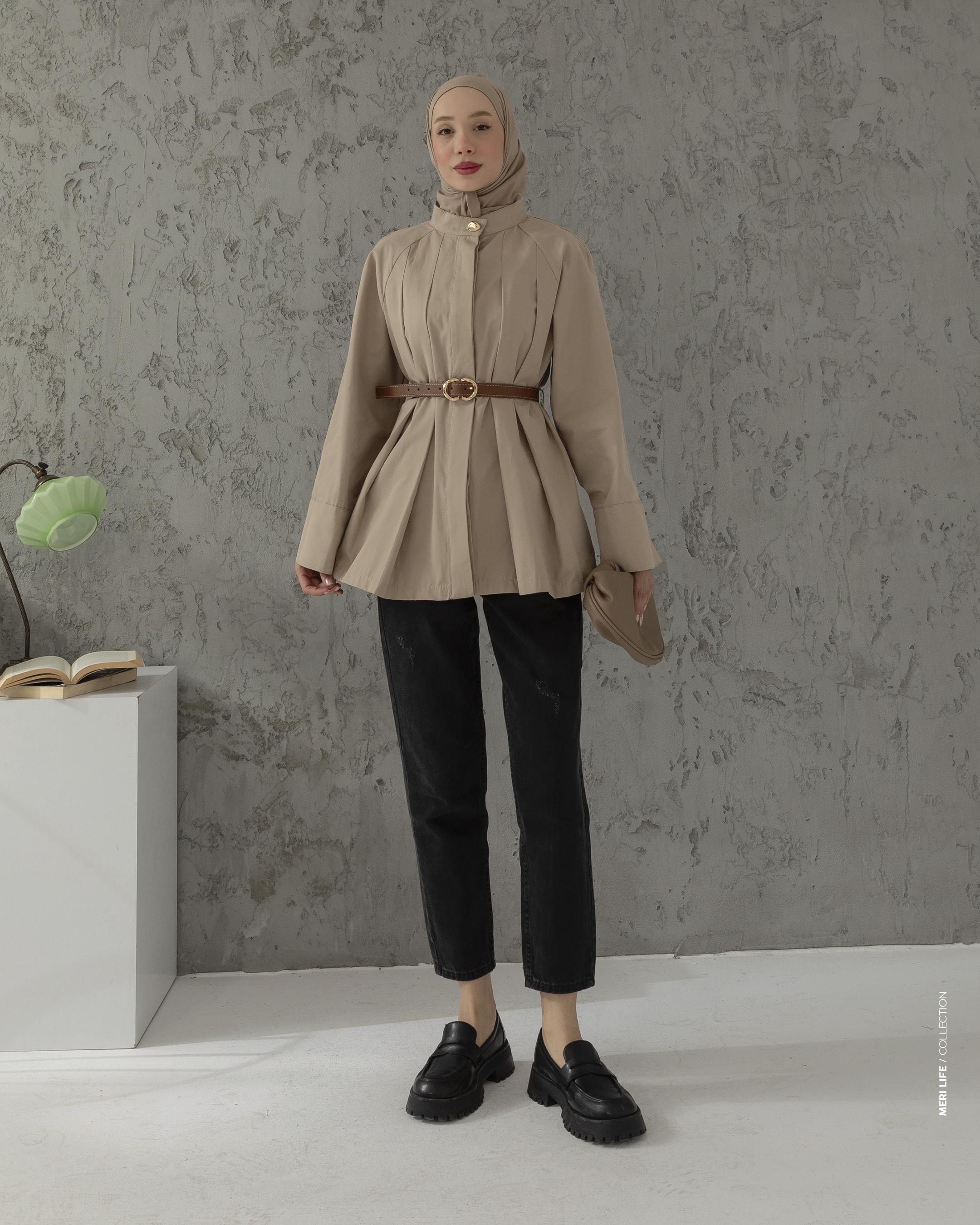 Gizli Düğmeli Kemerli Krem Trençkot