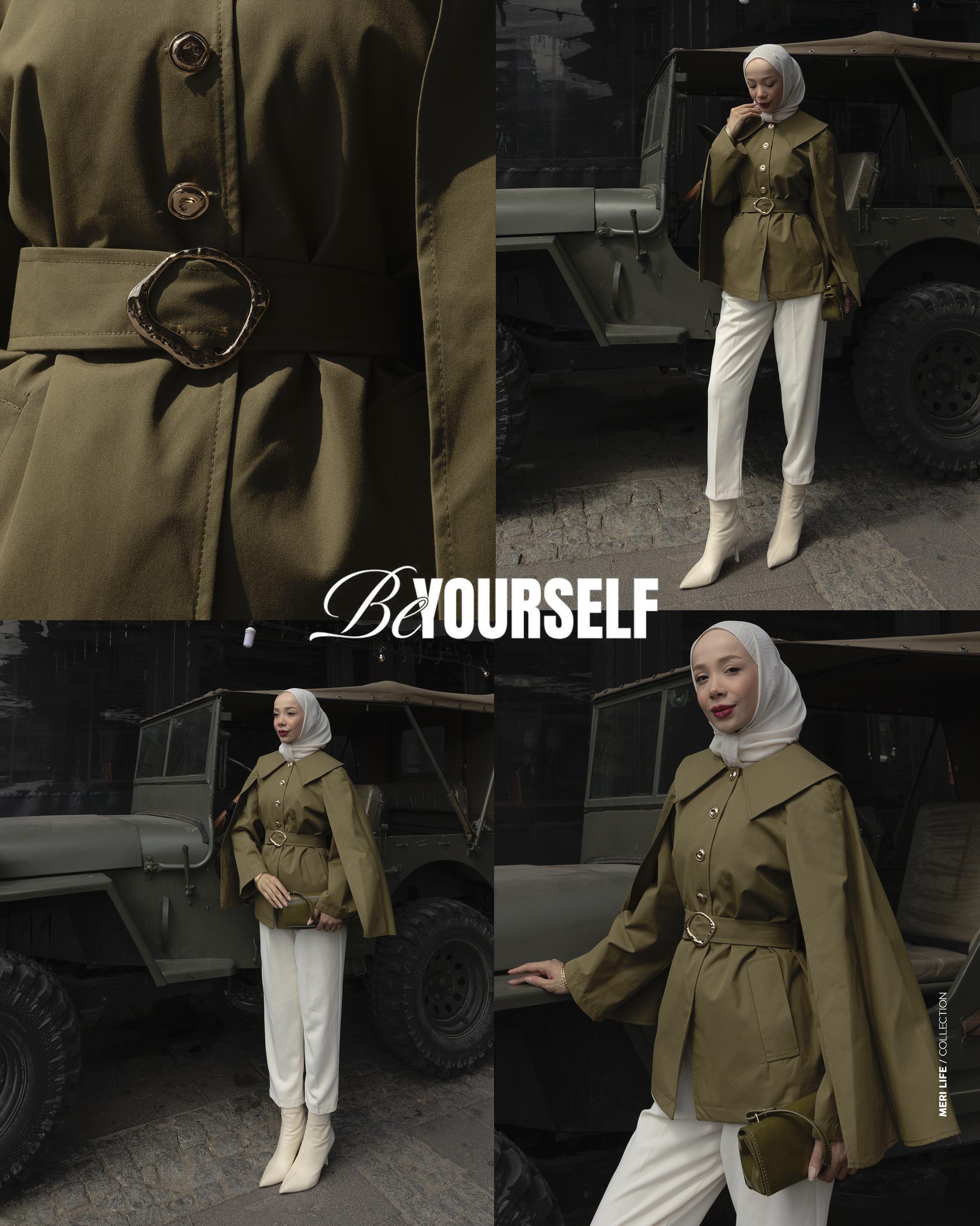 Kemeri Tokalı Haki Trençkot